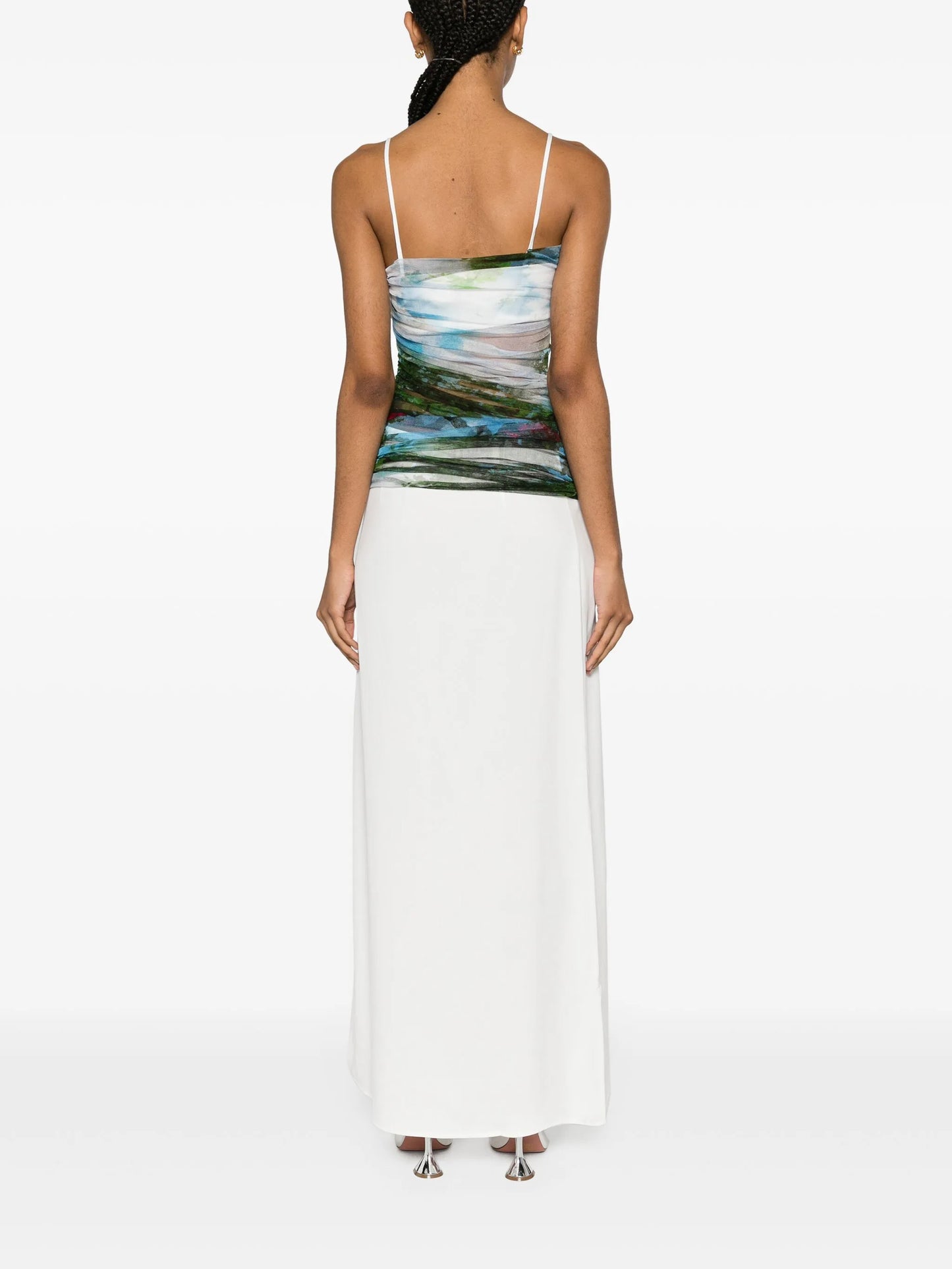 Lucid garden-print draped-panel maxi dress