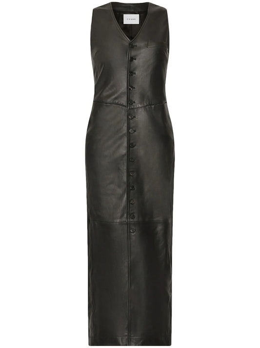 button-down leather midi dress