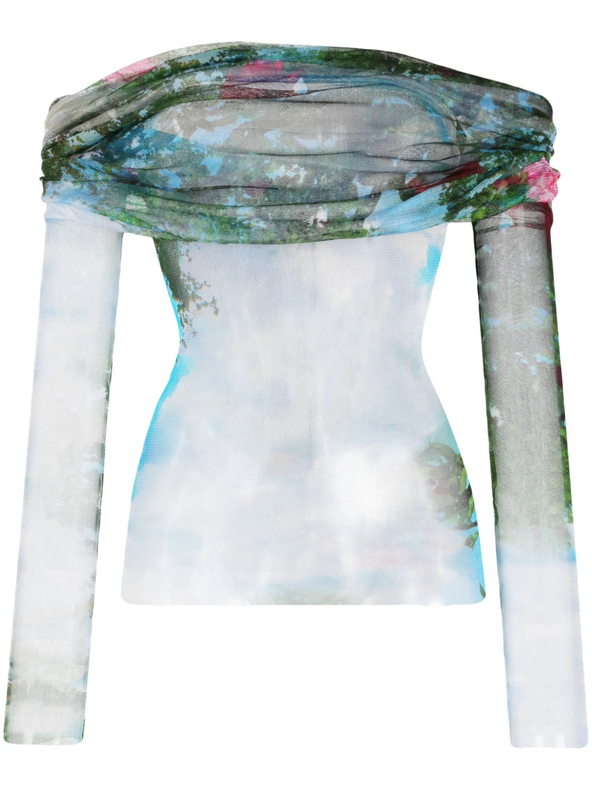 Lucid Veiled garden-print semi-sheer top
