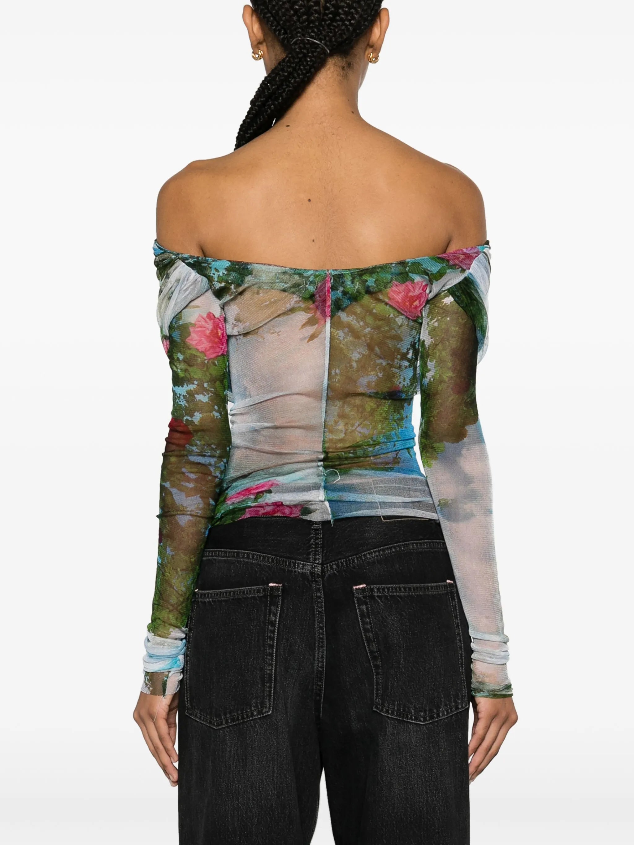 Lucid Veiled garden-print semi-sheer top