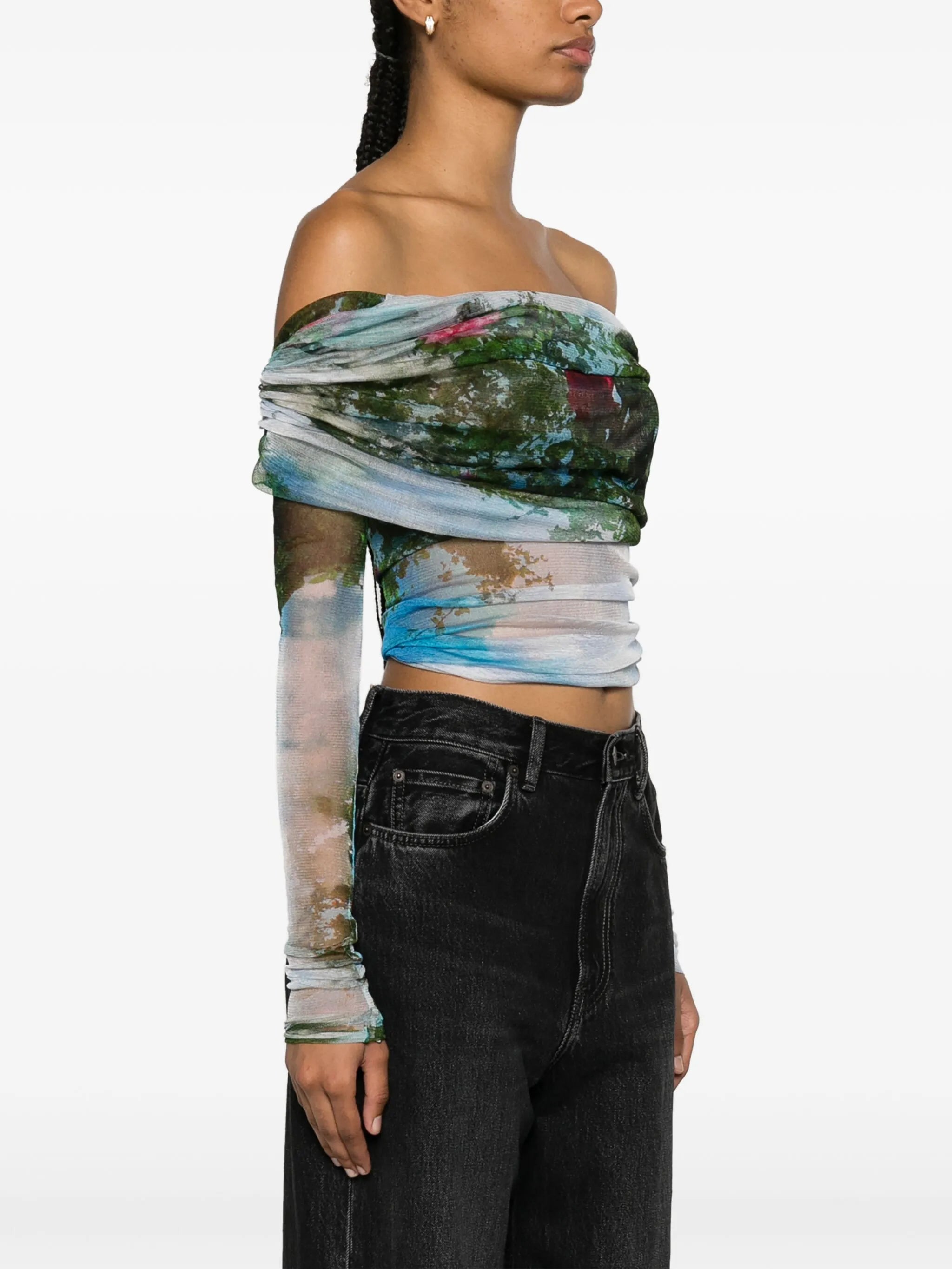 Lucid Veiled garden-print semi-sheer top