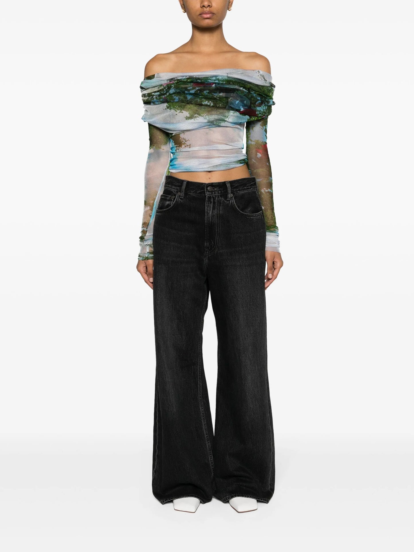 Lucid Veiled garden-print semi-sheer top