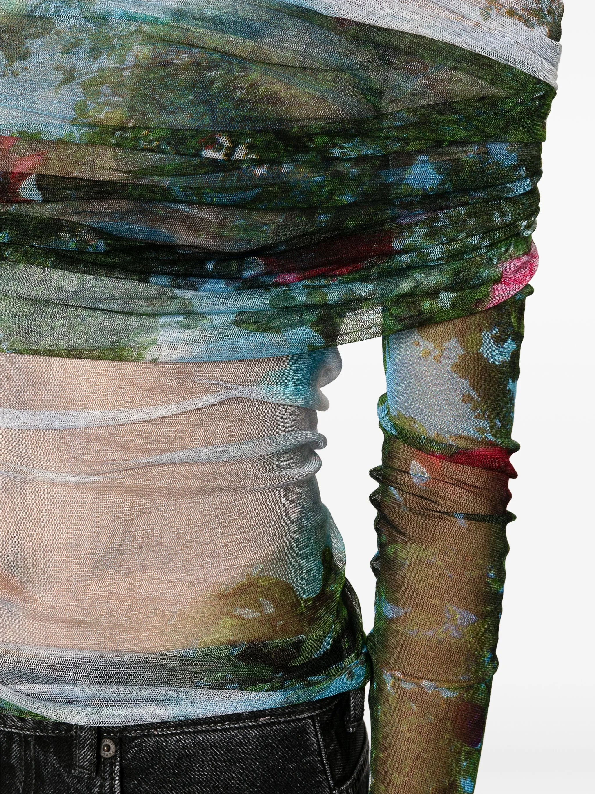 Lucid Veiled garden-print semi-sheer top