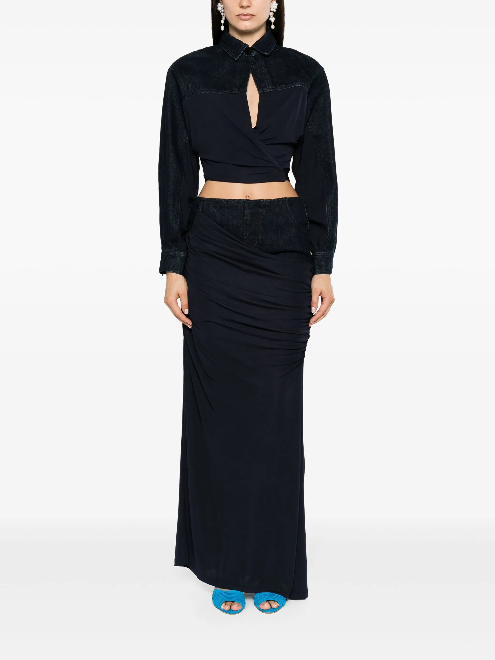 Sevilla denim wrap cropped top