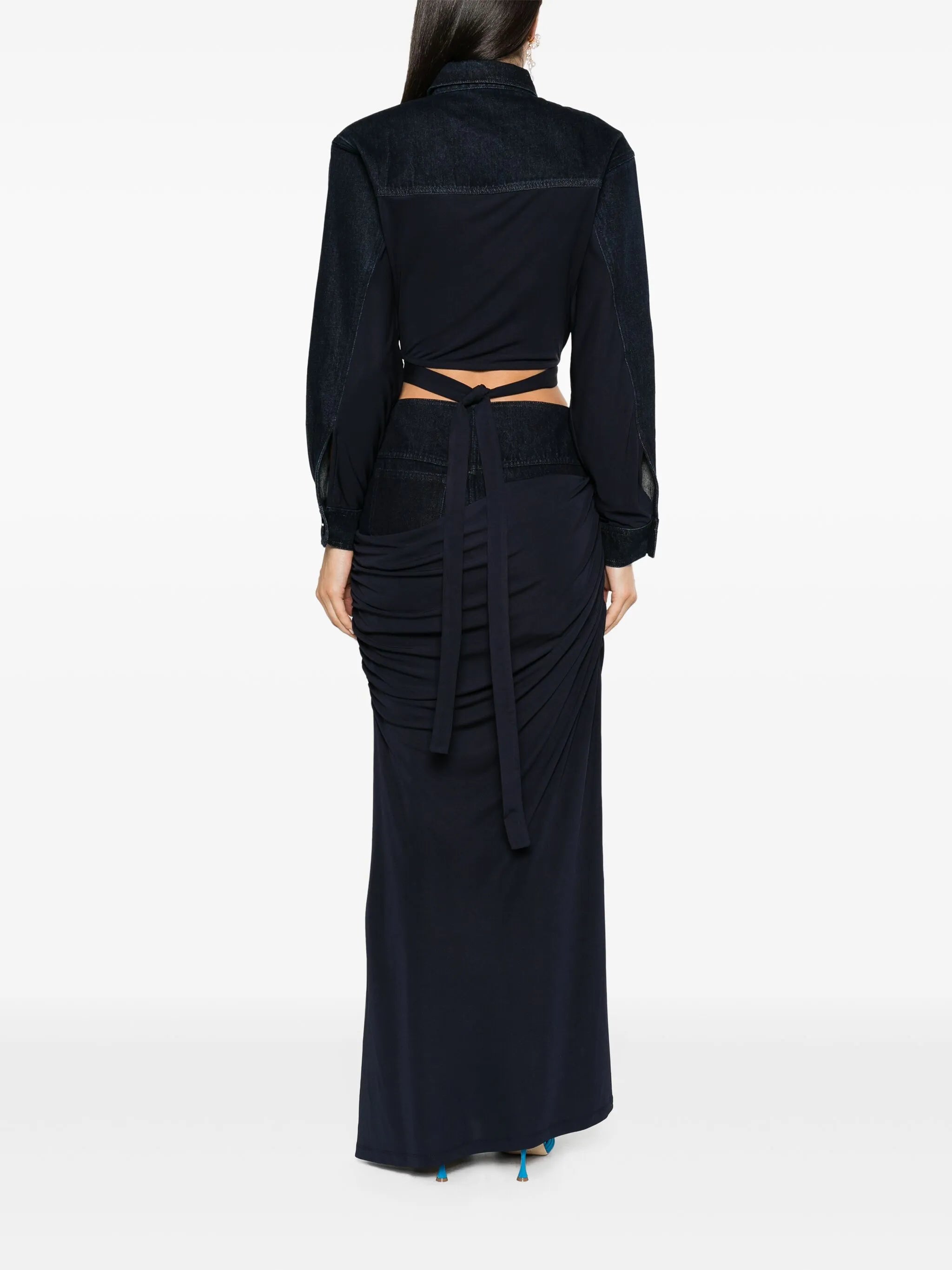 Sevilla denim wrap cropped top