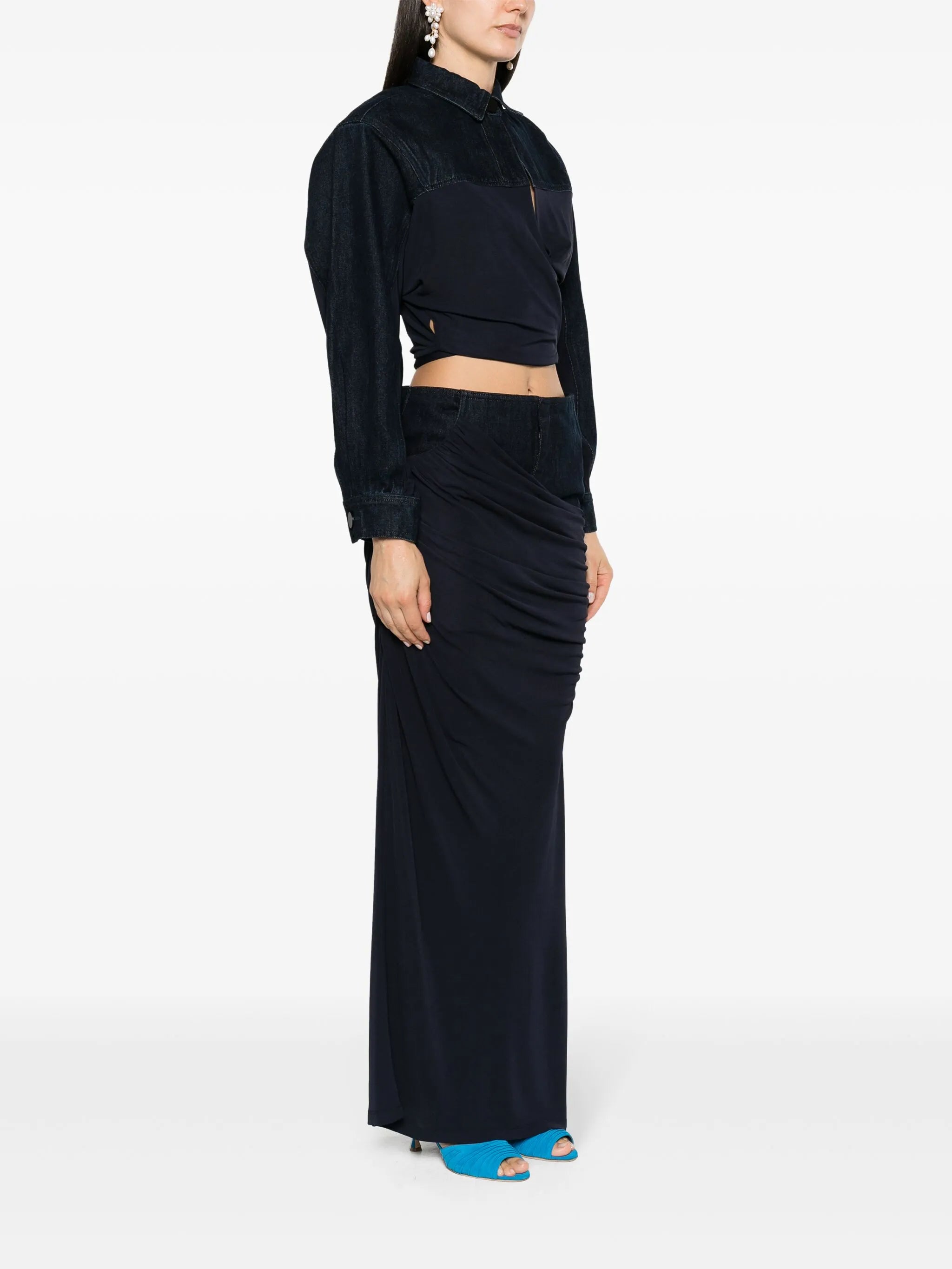 Sevilla denim wrap cropped top