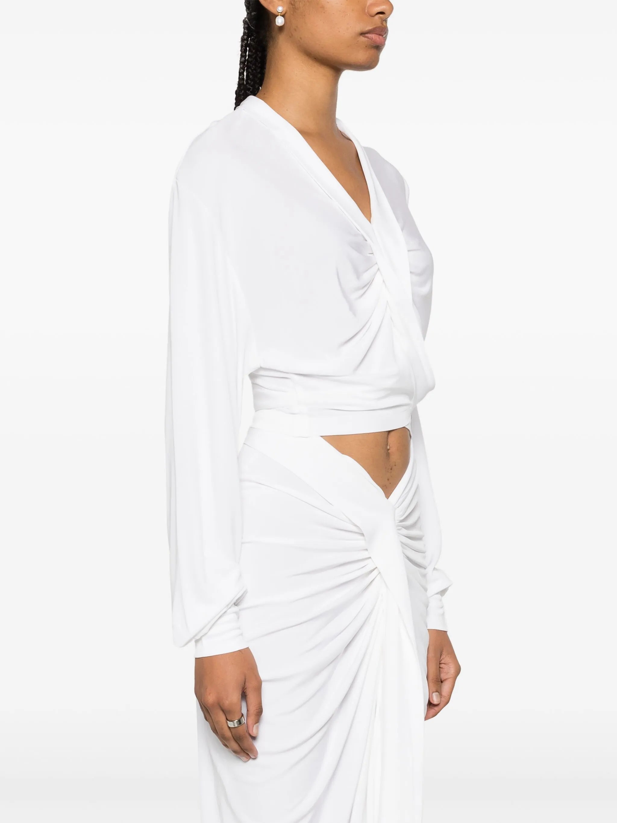 Carved crossover-detailing cropped blouse