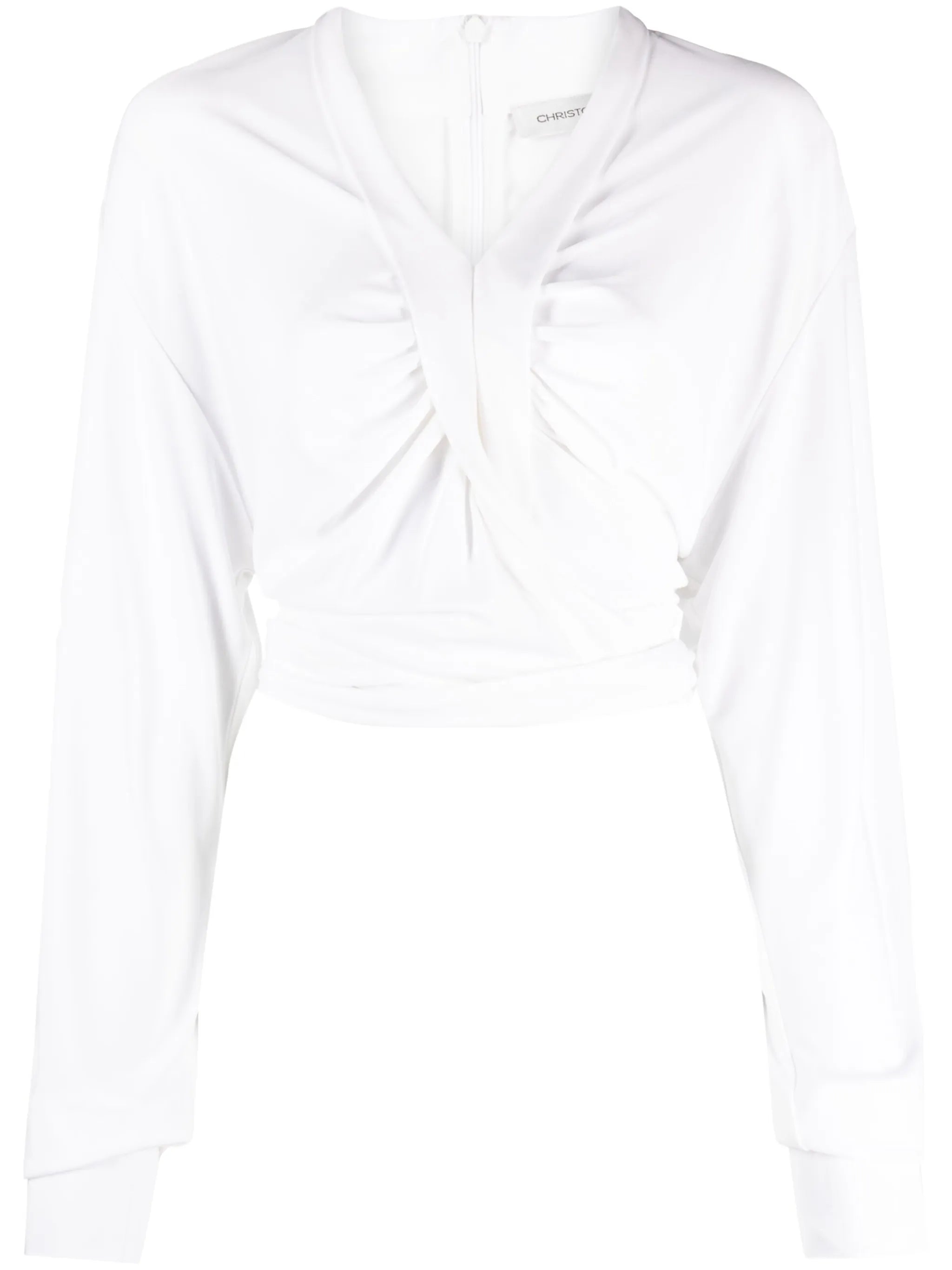 Carved crossover-detailing cropped blouse