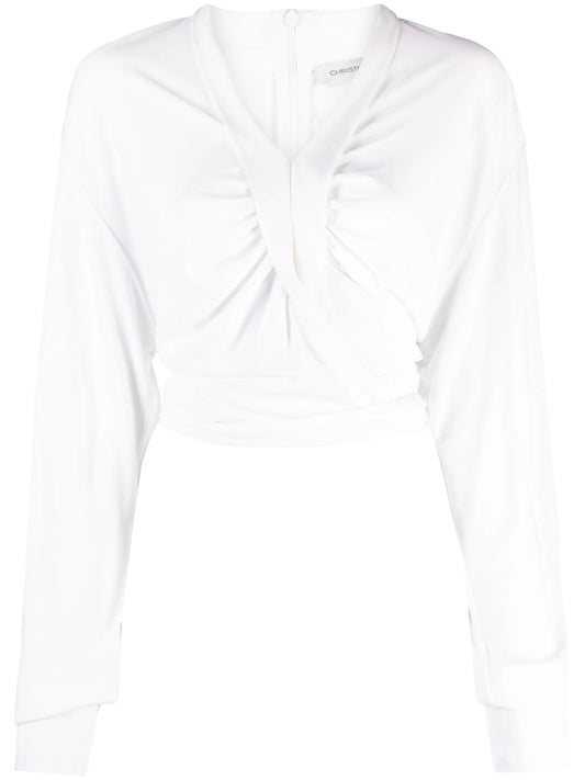 Carved crossover-detailing cropped blouse