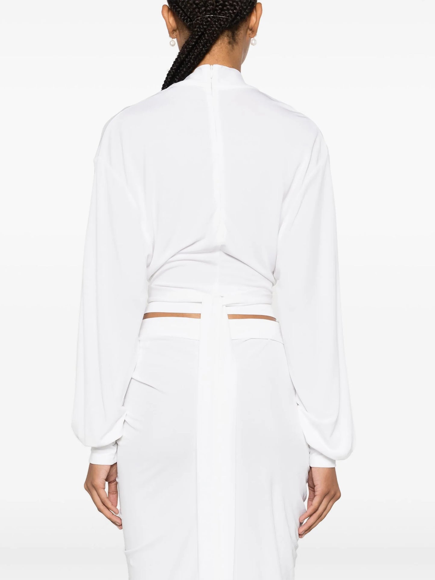 Carved crossover-detailing cropped blouse