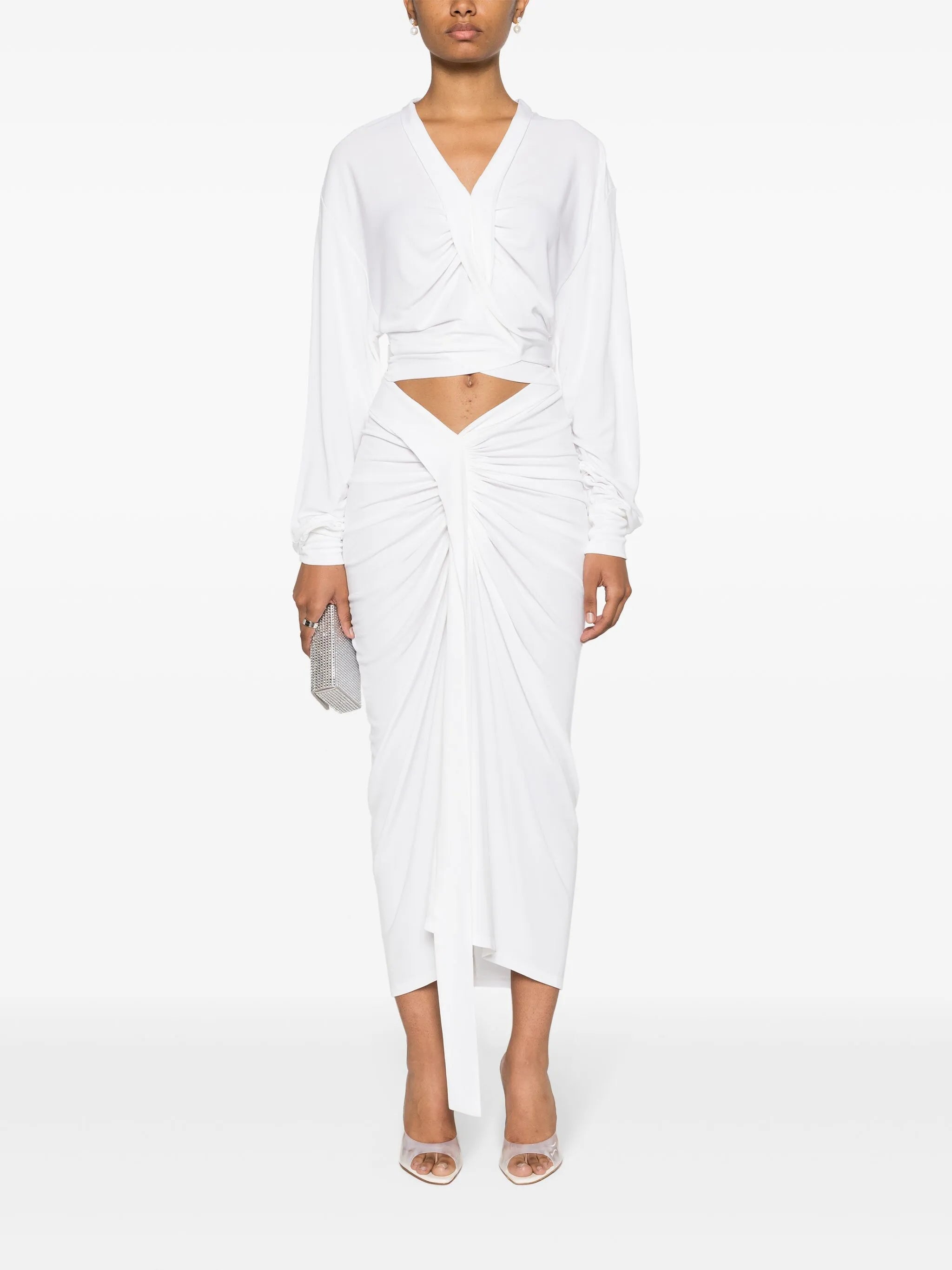 Carved crossover-detailing cropped blouse