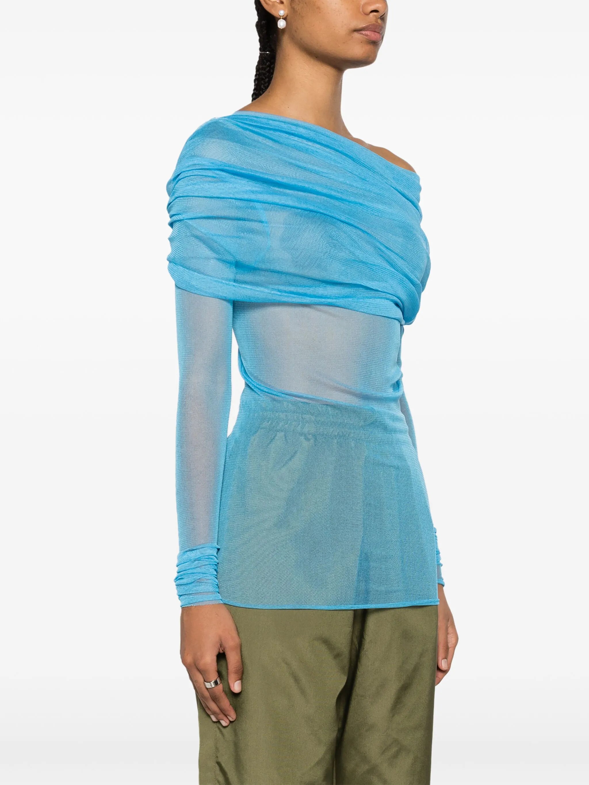 Veiled off-shoulder silk top