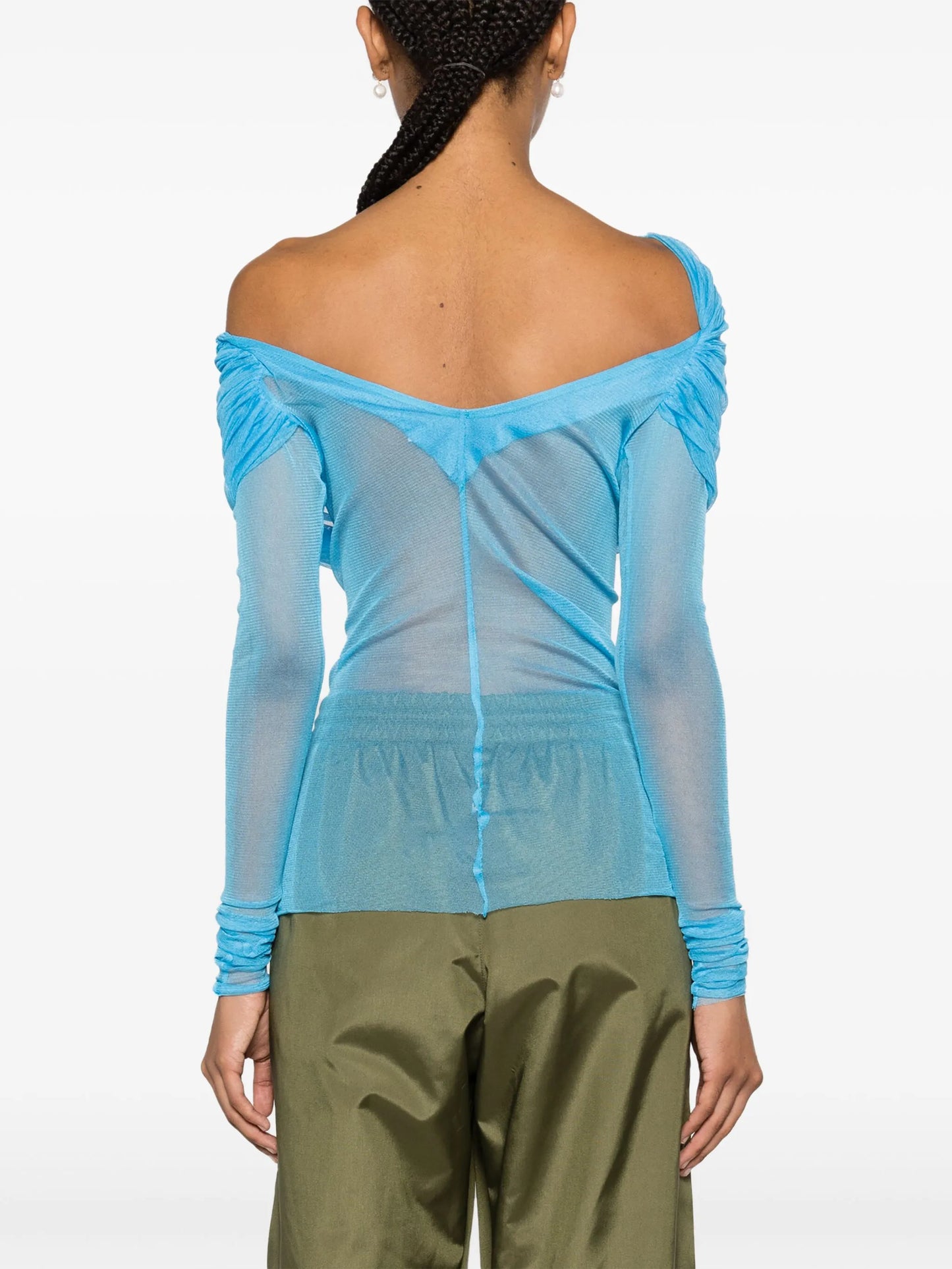 Veiled off-shoulder silk top
