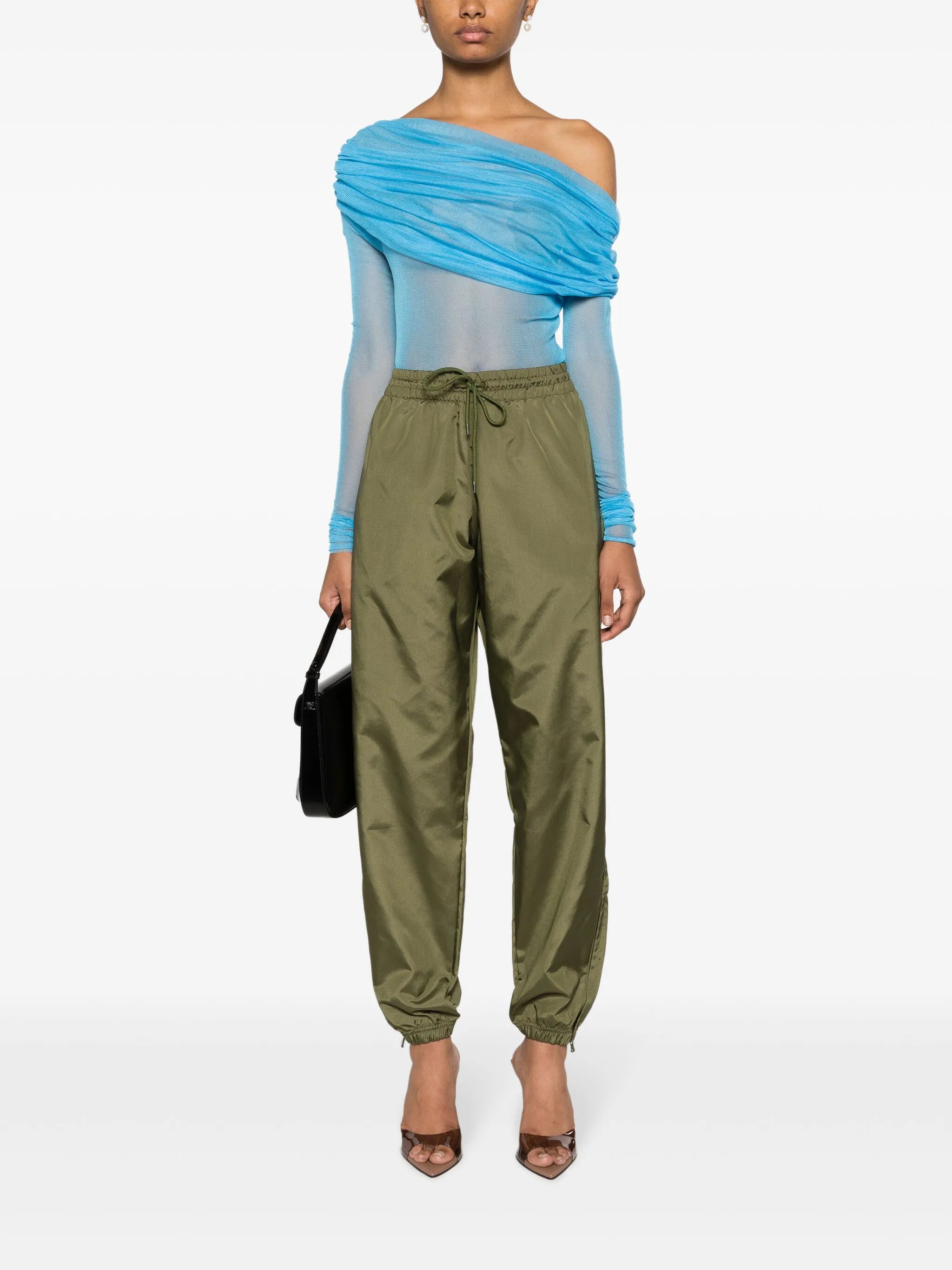 Veiled off-shoulder silk top