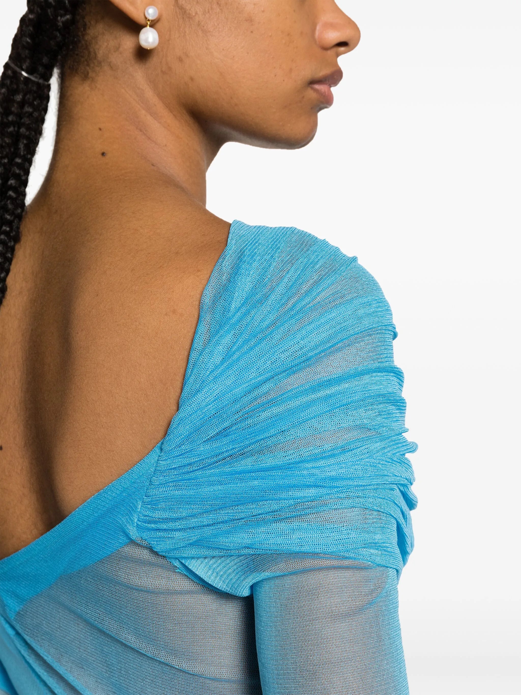 Veiled off-shoulder silk top