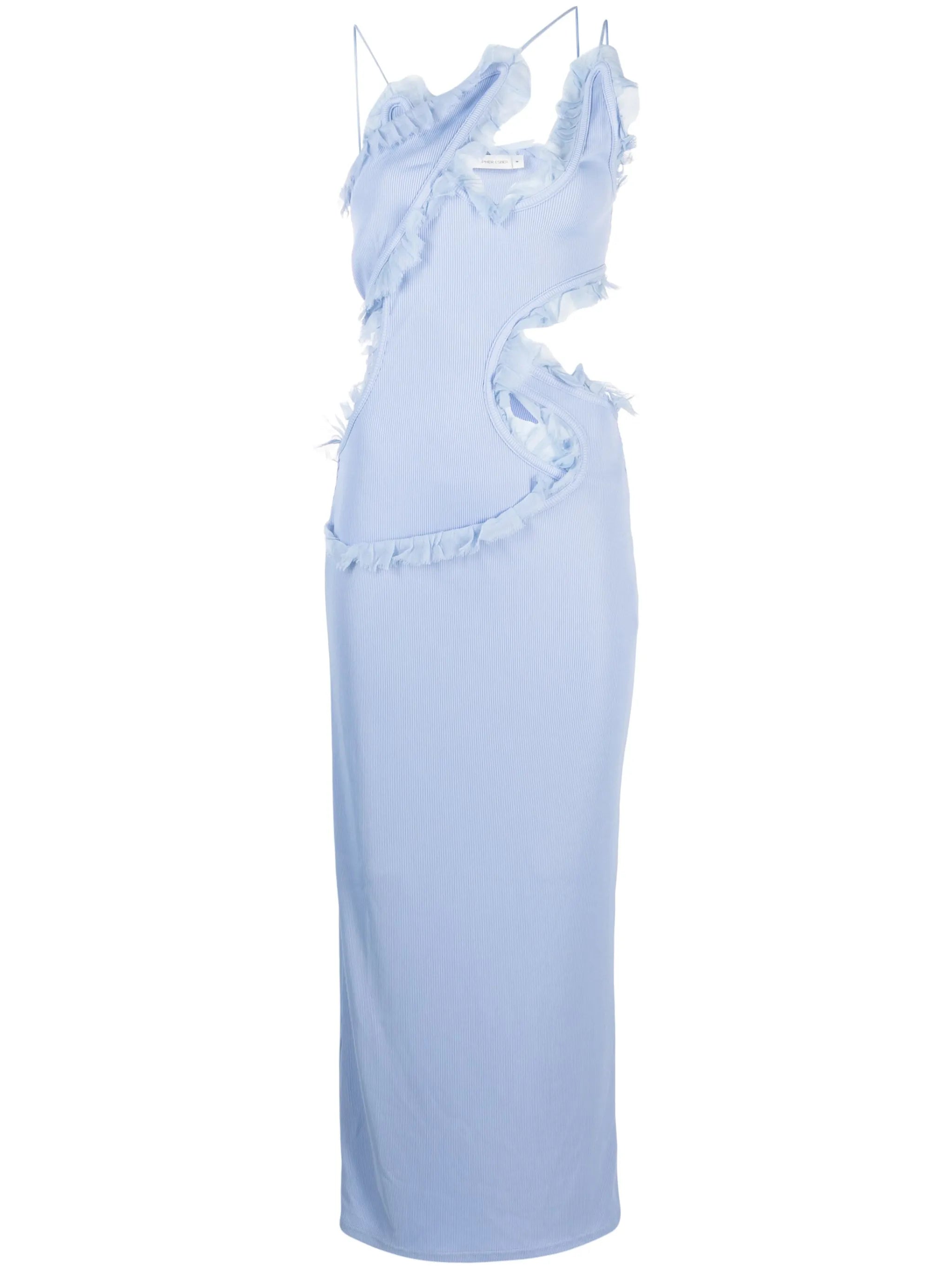 Carina ruffle-trim ribbed-knit maxi dress