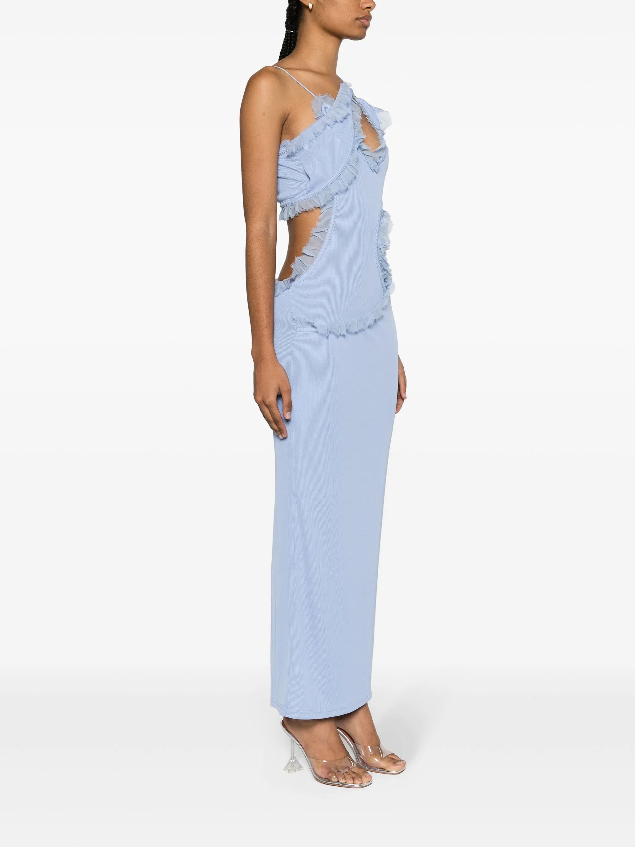Carina ruffle-trim ribbed-knit maxi dress