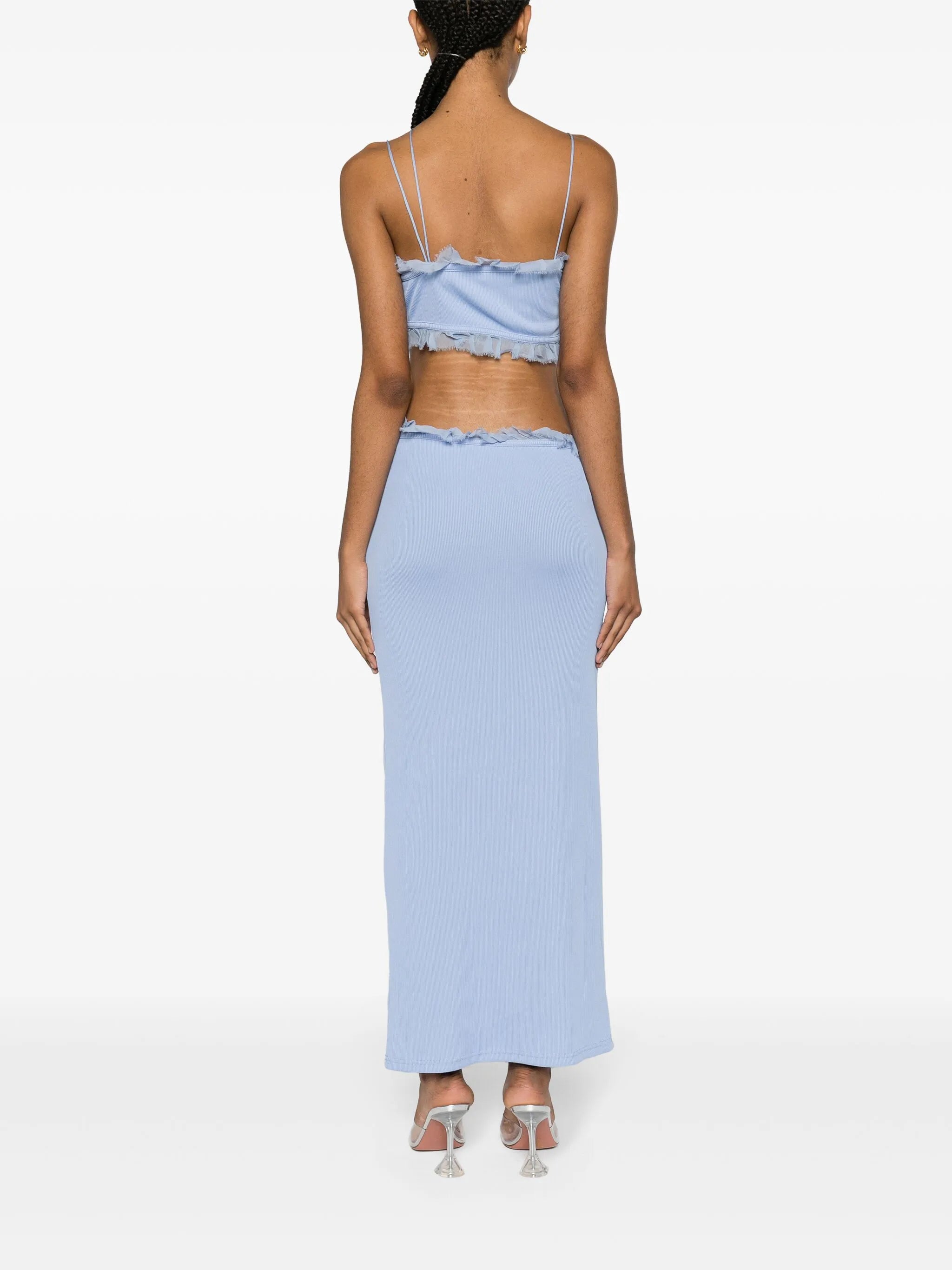 Carina ruffle-trim ribbed-knit maxi dress