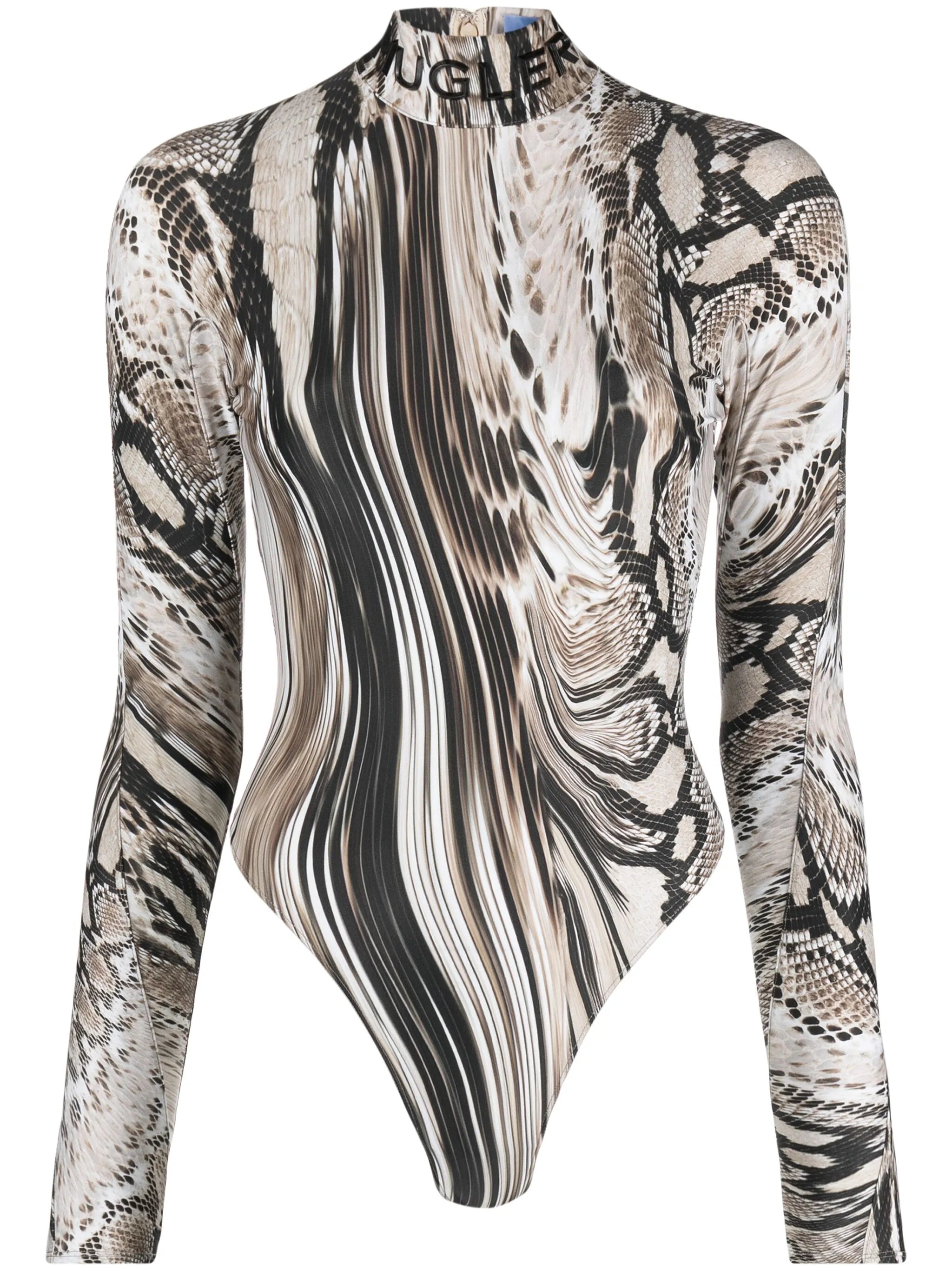 Warped Snakeskin-print bodysuit