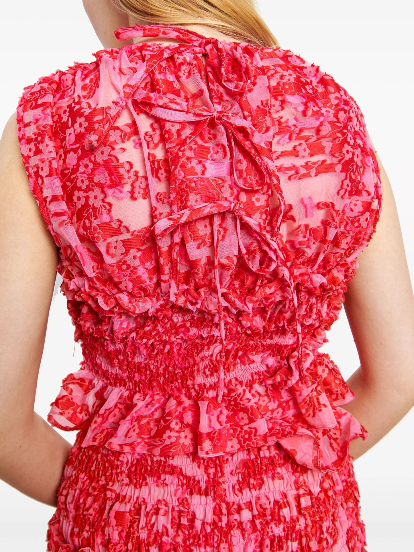 floral-embroidered sleeveless top