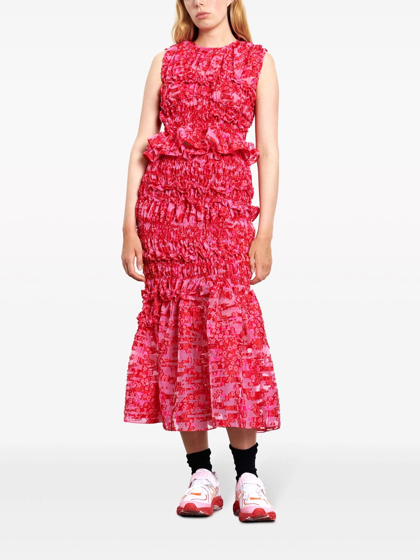 floral-embroidered sleeveless top