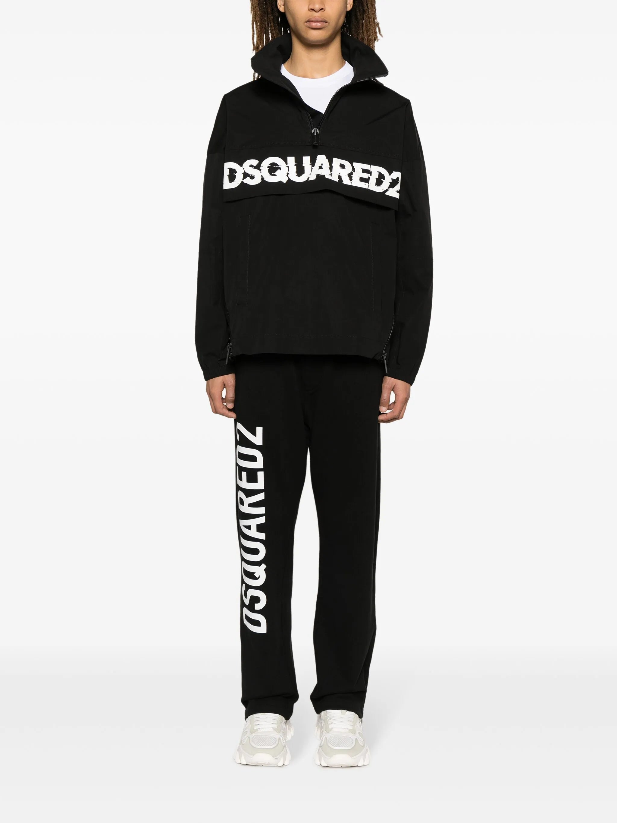 logo-print poplin half-zip jacket