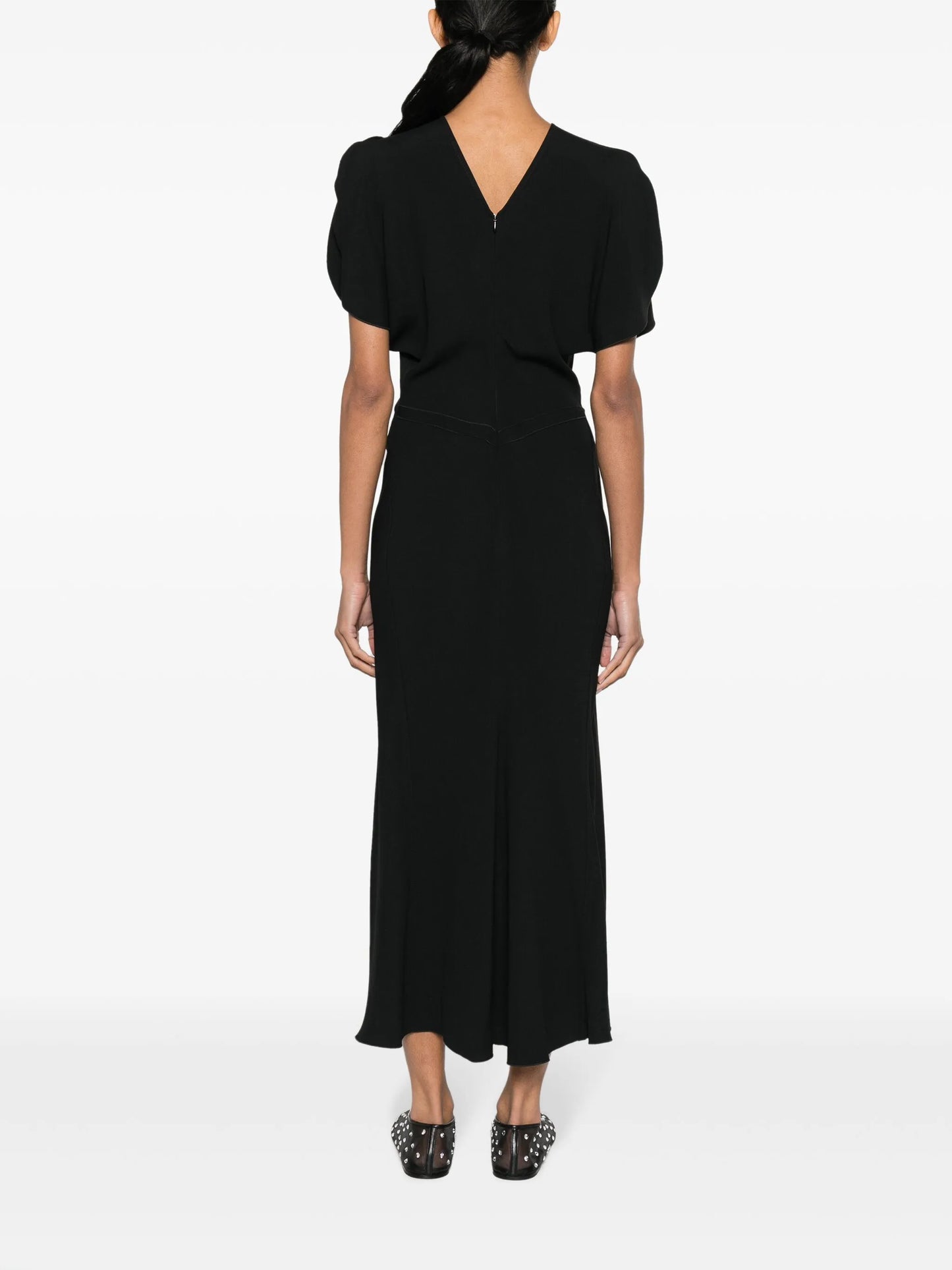 ruched-waist crepe midi dress