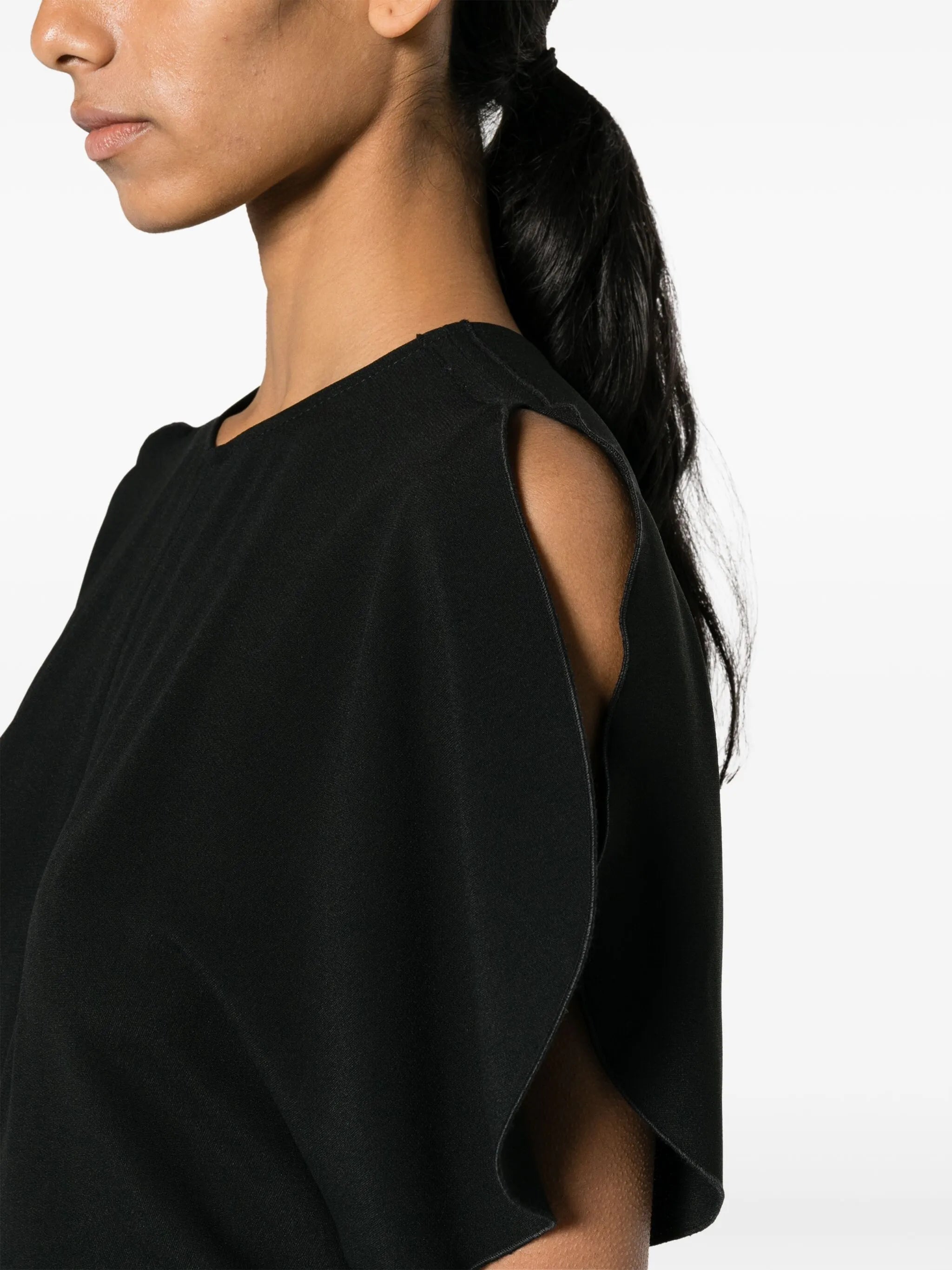 ruched-waist crepe midi dress