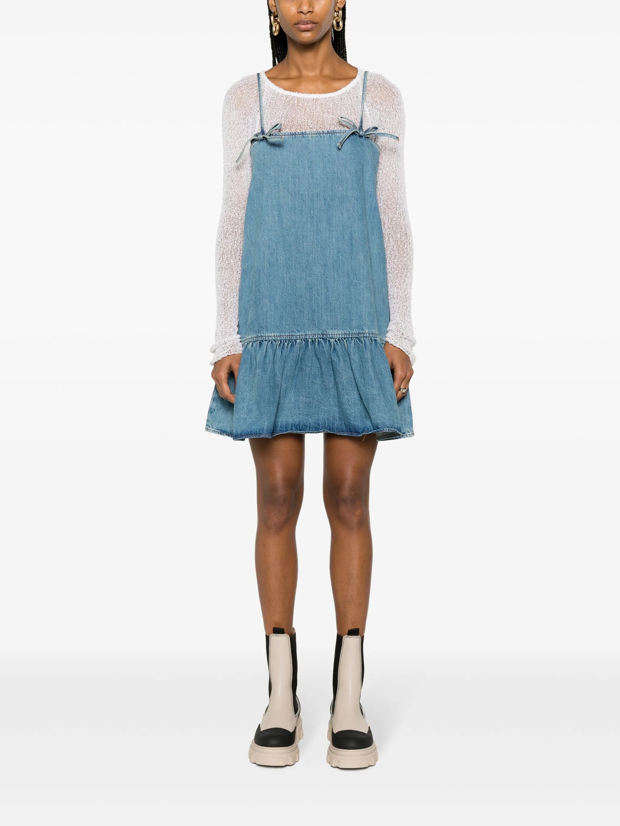 Tint bow-detail denim minidress