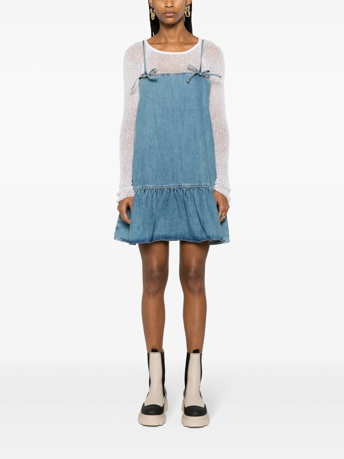 Tint bow-detail denim minidress