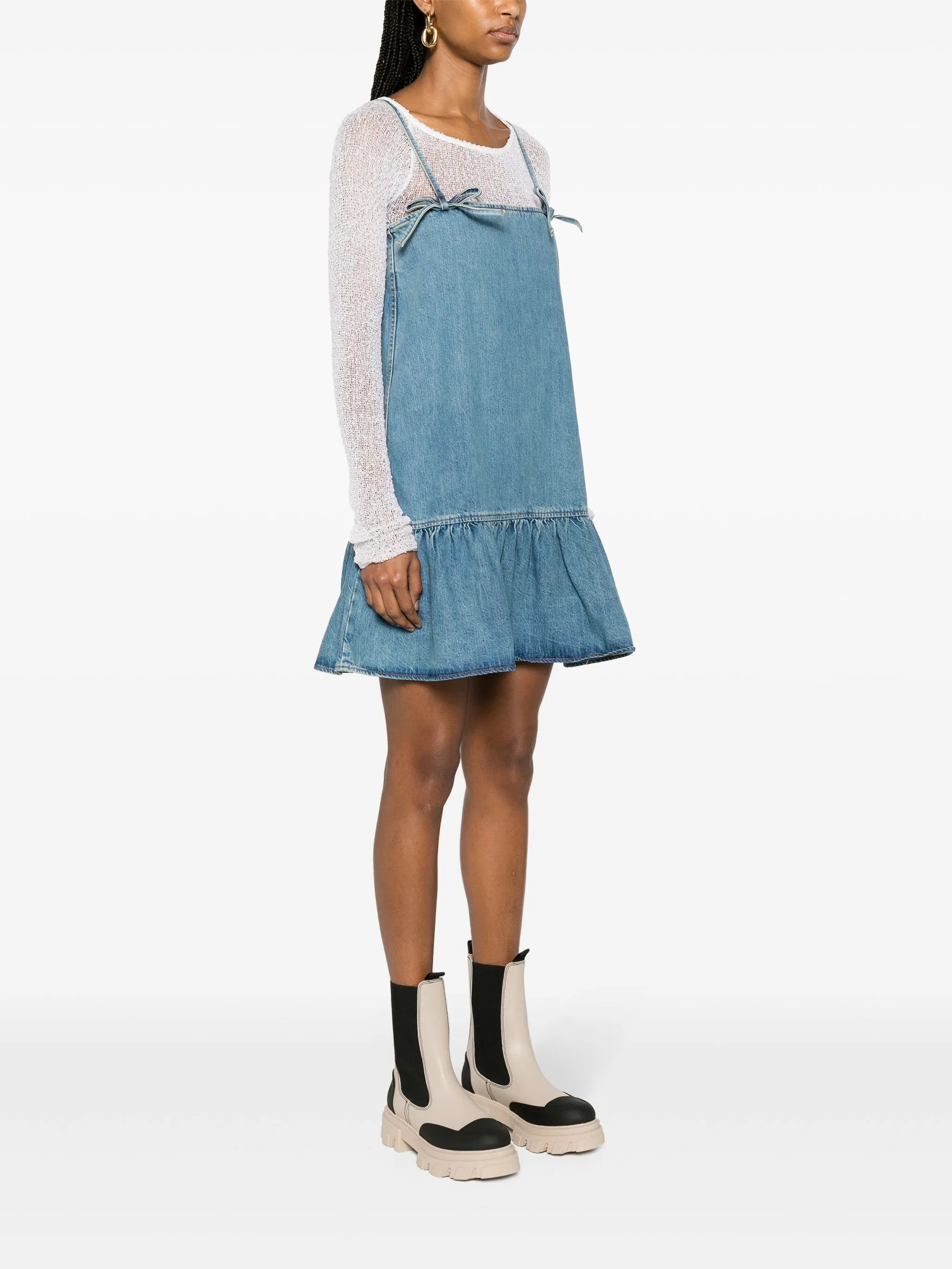 Tint bow-detail denim minidress