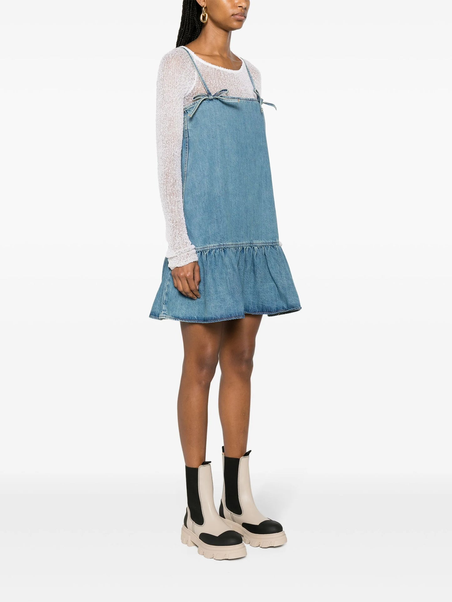 Tint bow-detail denim minidress
