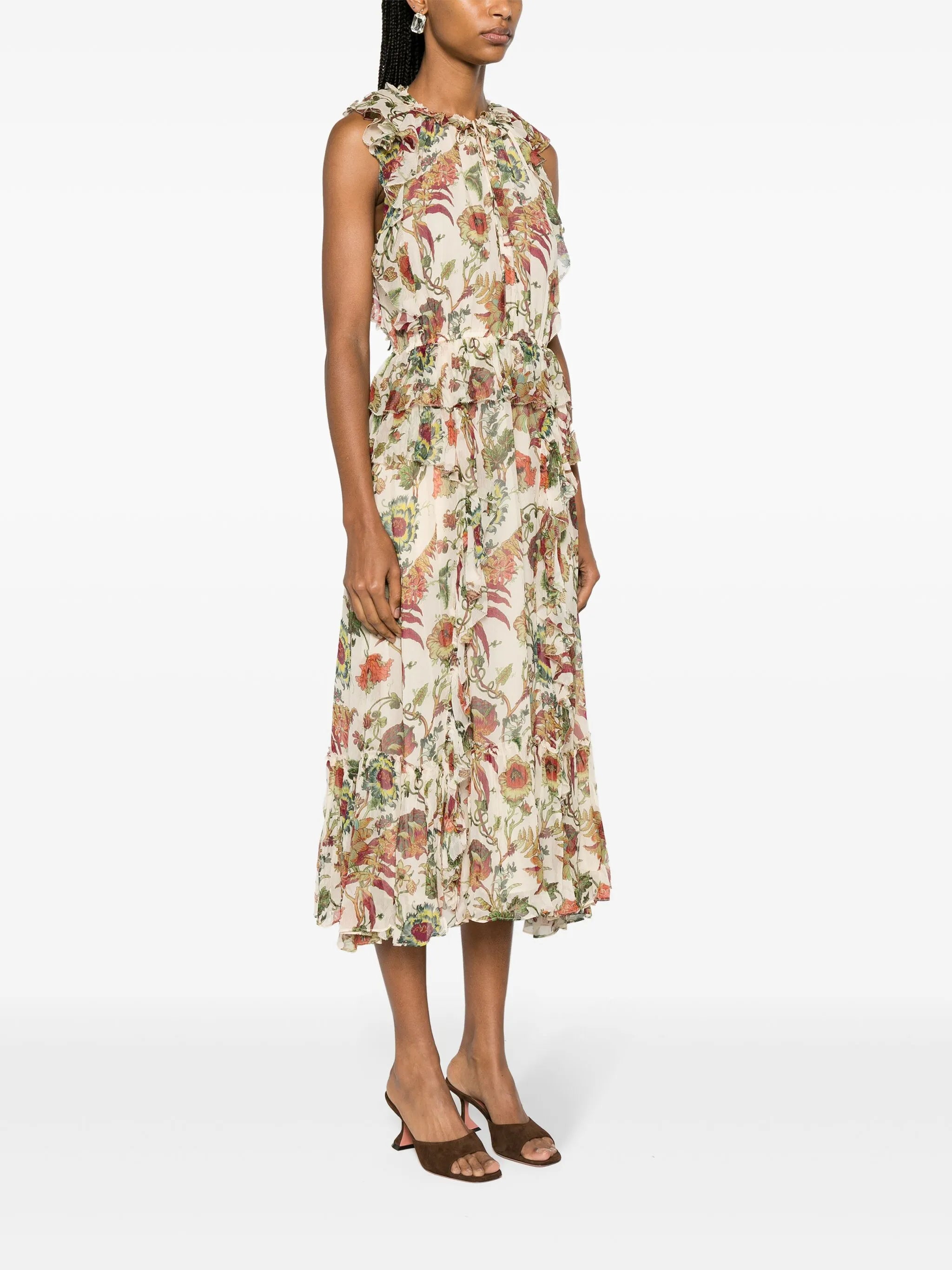 Adrienne ruffled silk midi dress