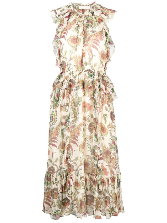 Adrienne ruffled silk midi dress