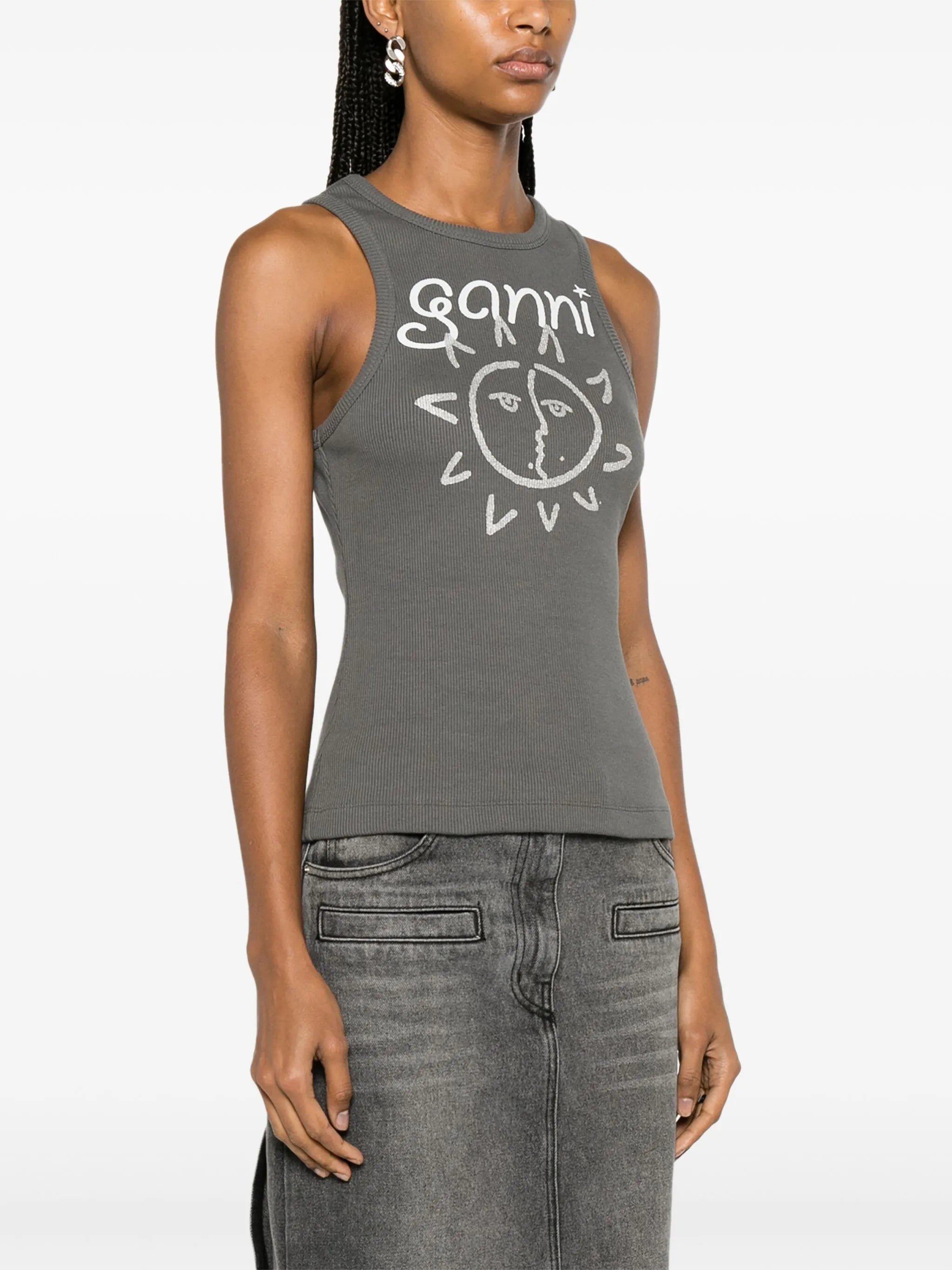 sun-print ribbed tank top