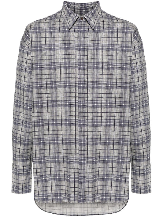 checked-pattern virgin wool shirt