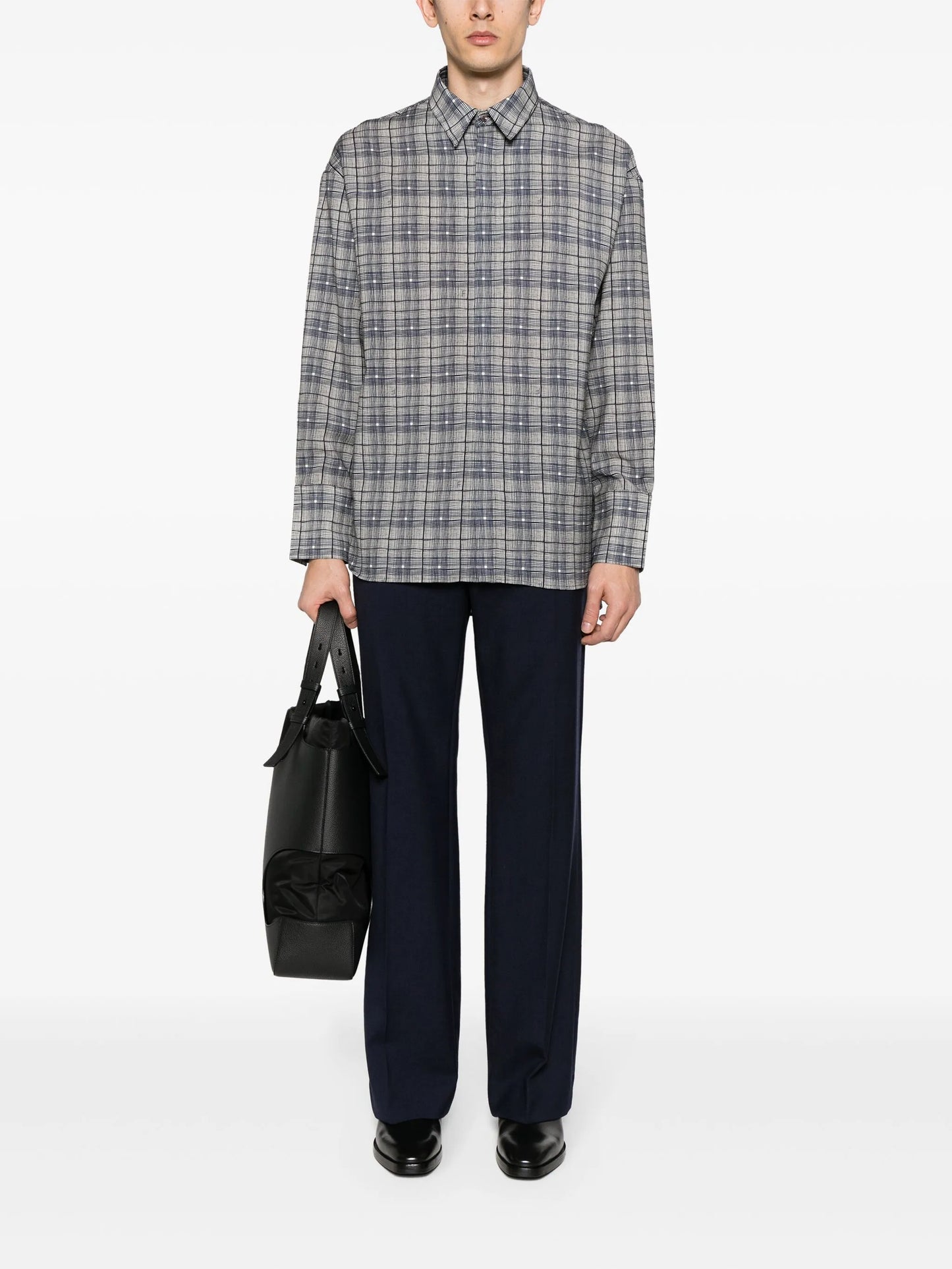 checked-pattern virgin wool shirt