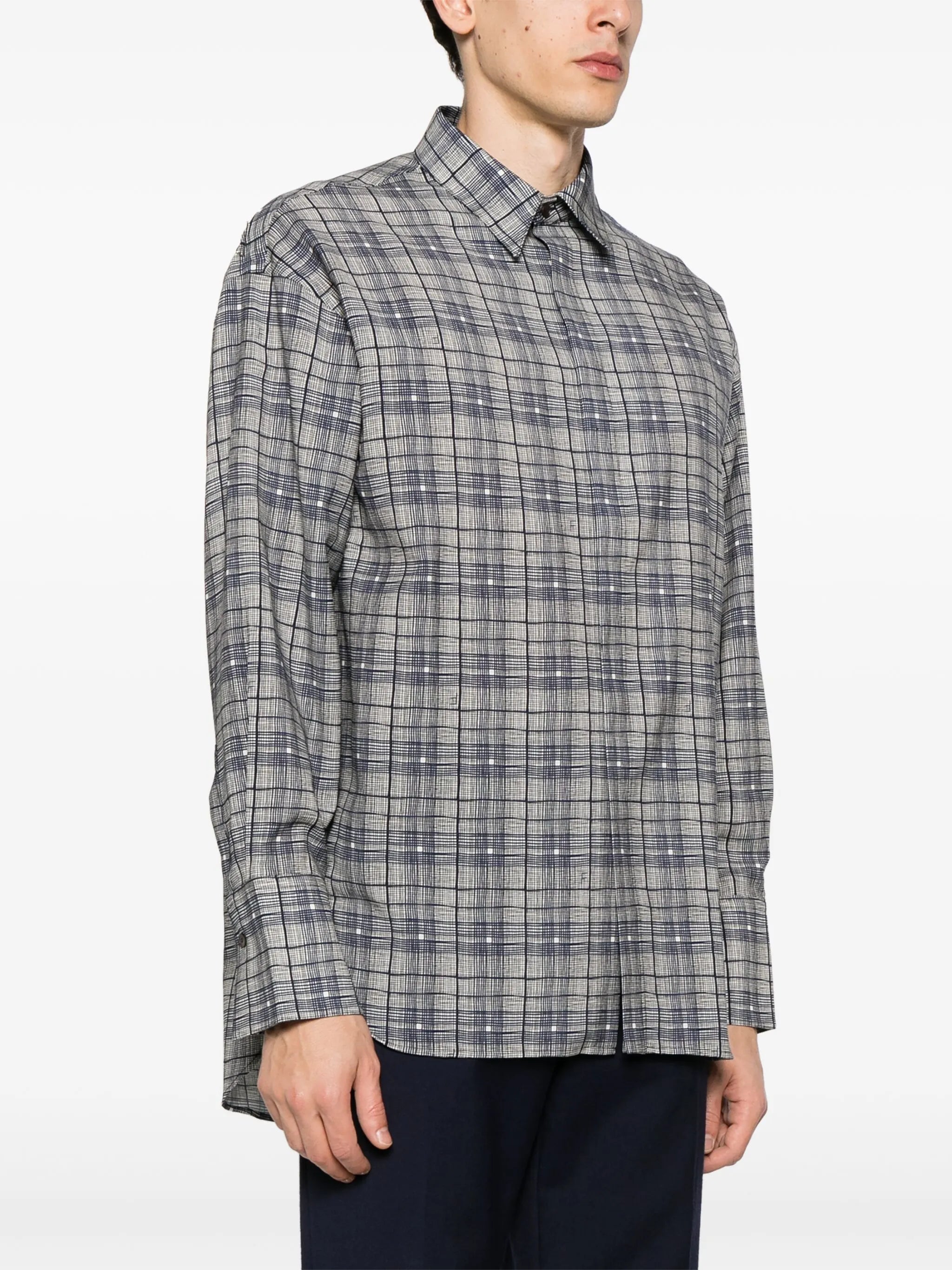 checked-pattern virgin wool shirt