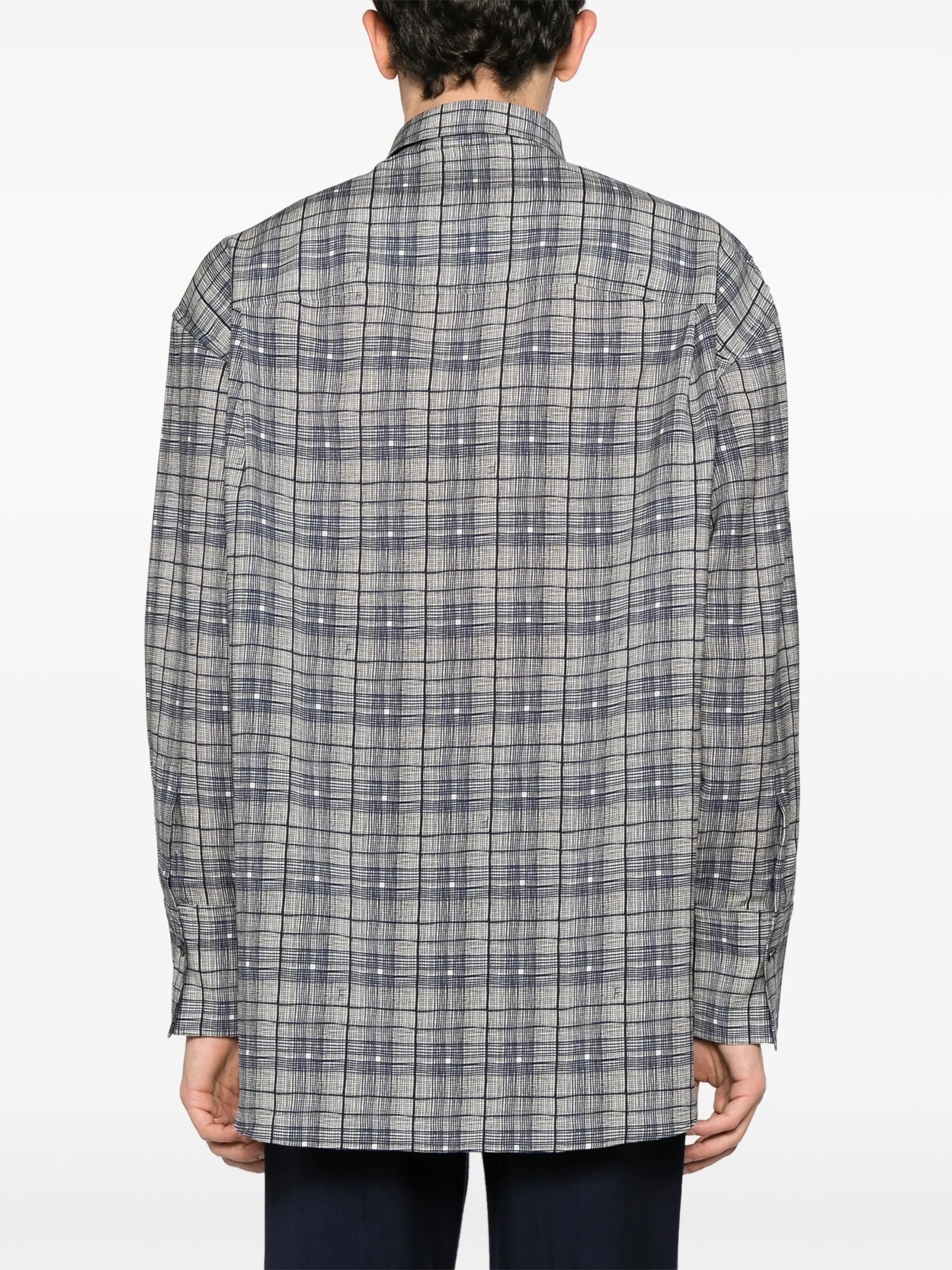 checked-pattern virgin wool shirt