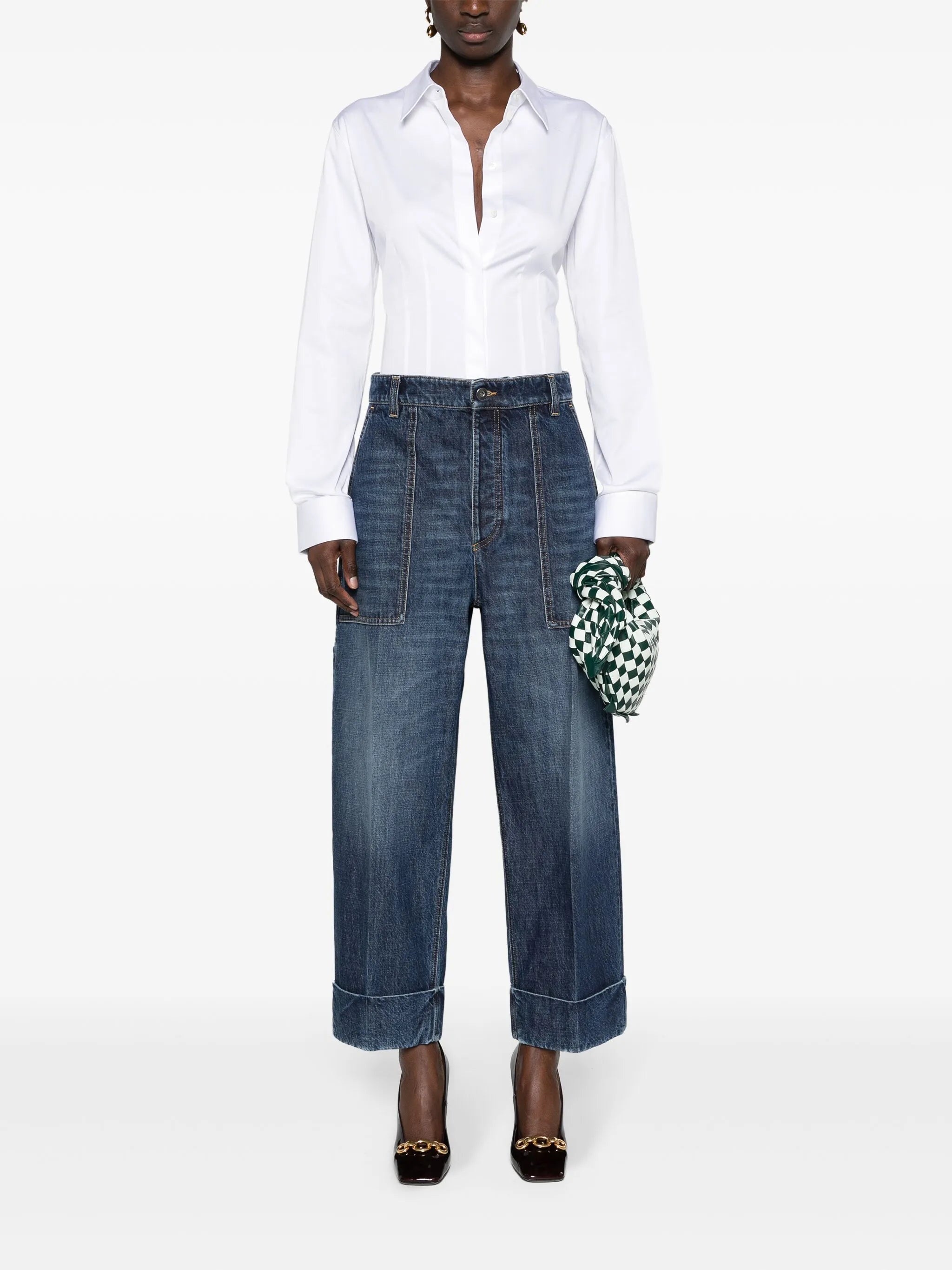 cuffed high-rise straight jeans