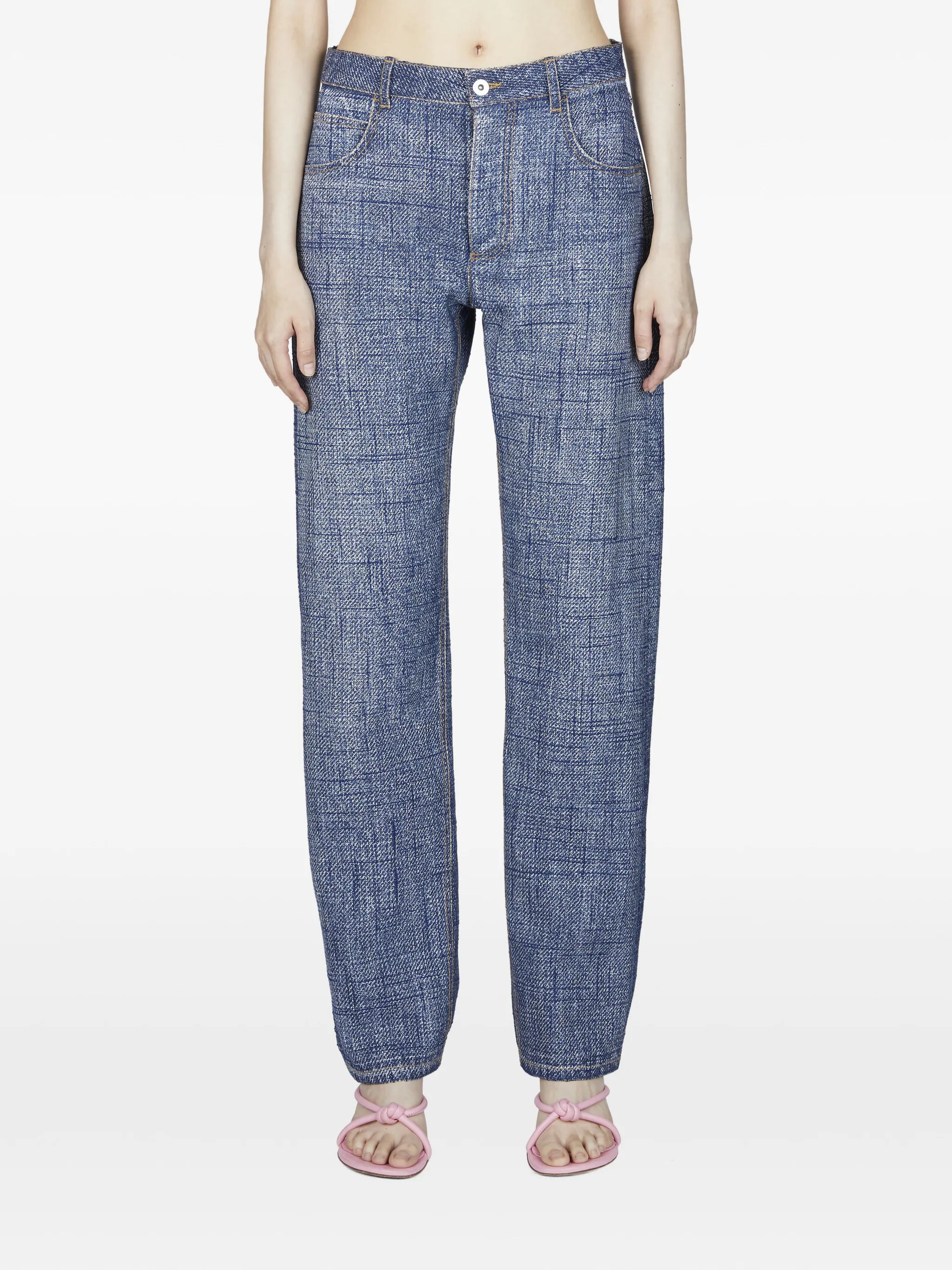 denim-texture trousers