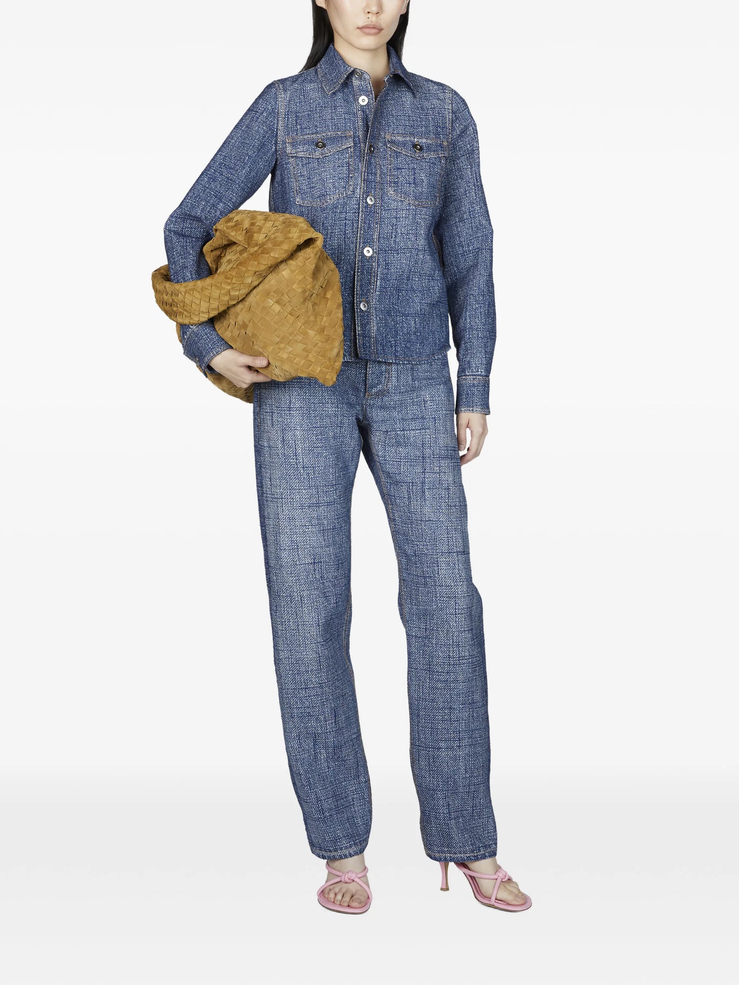 denim-texture trousers