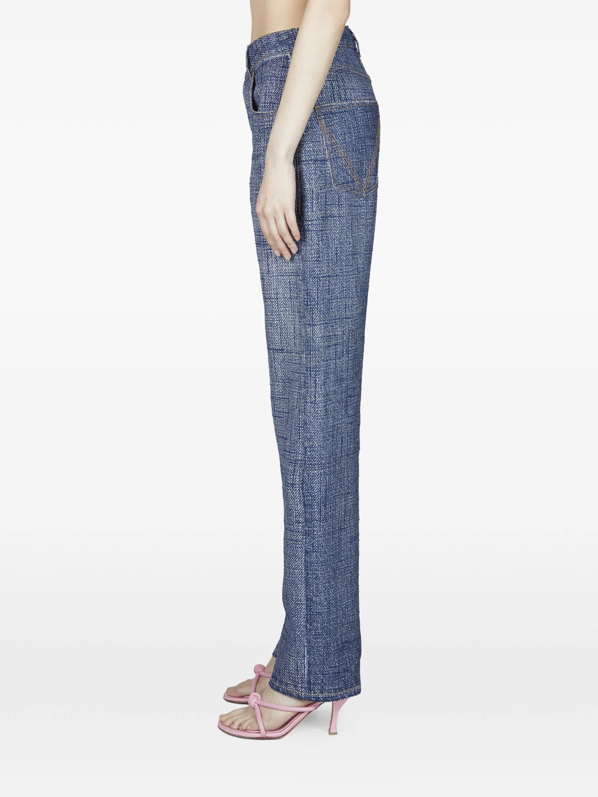 denim-texture trousers