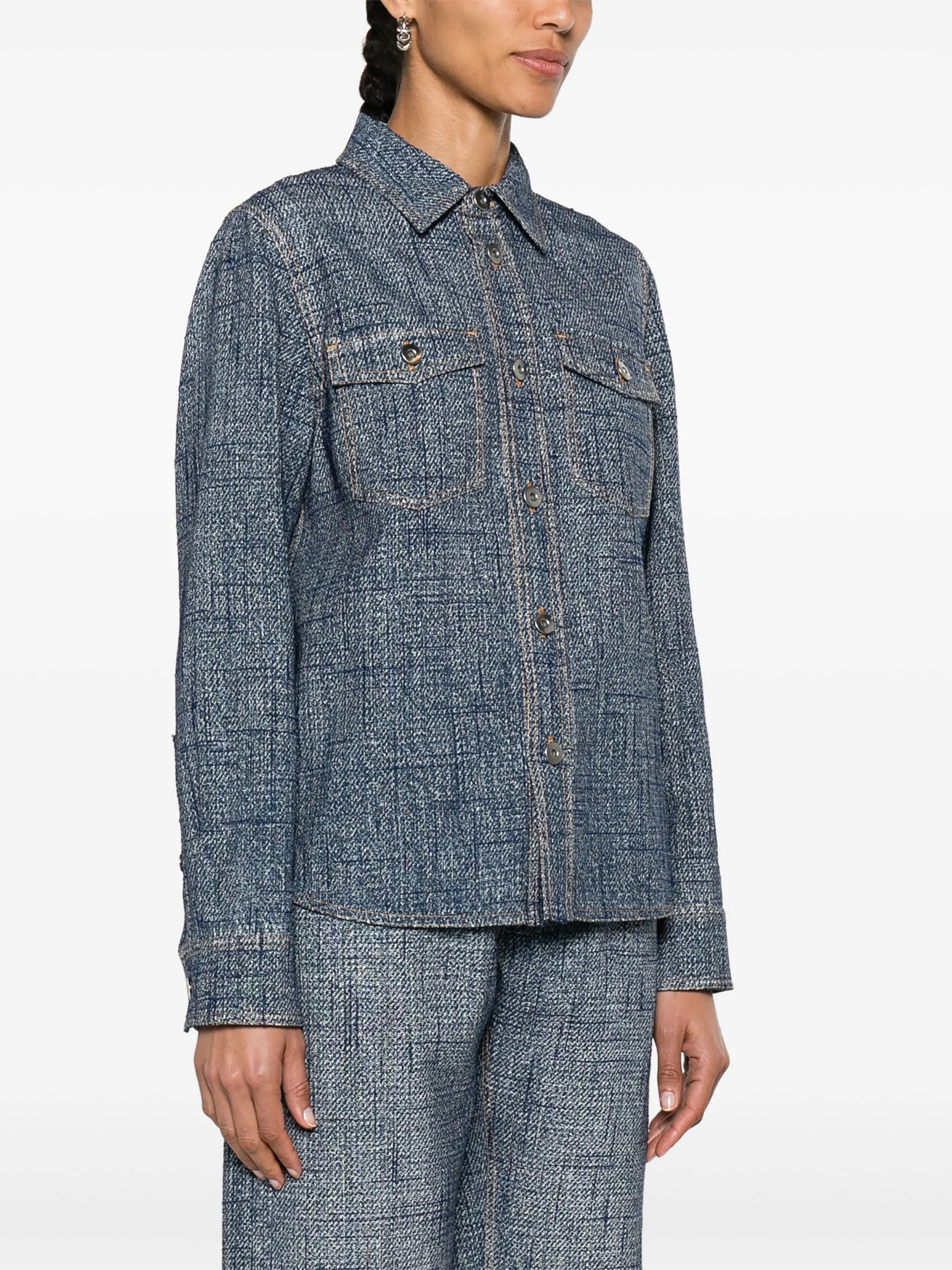 denim-texture overshirt