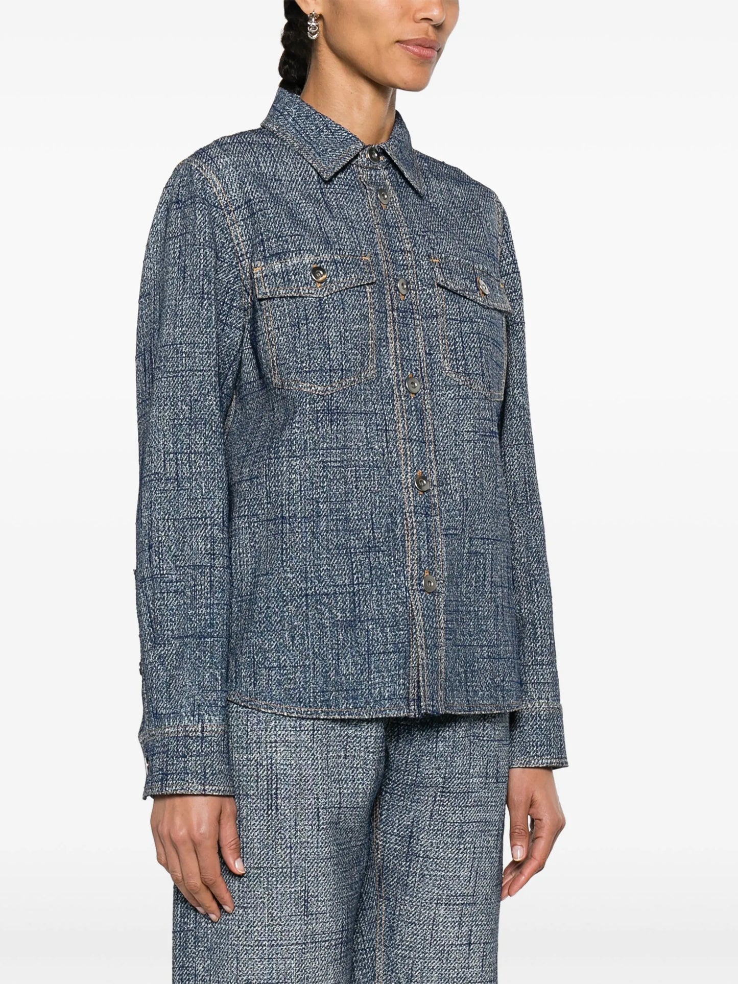 denim-texture overshirt