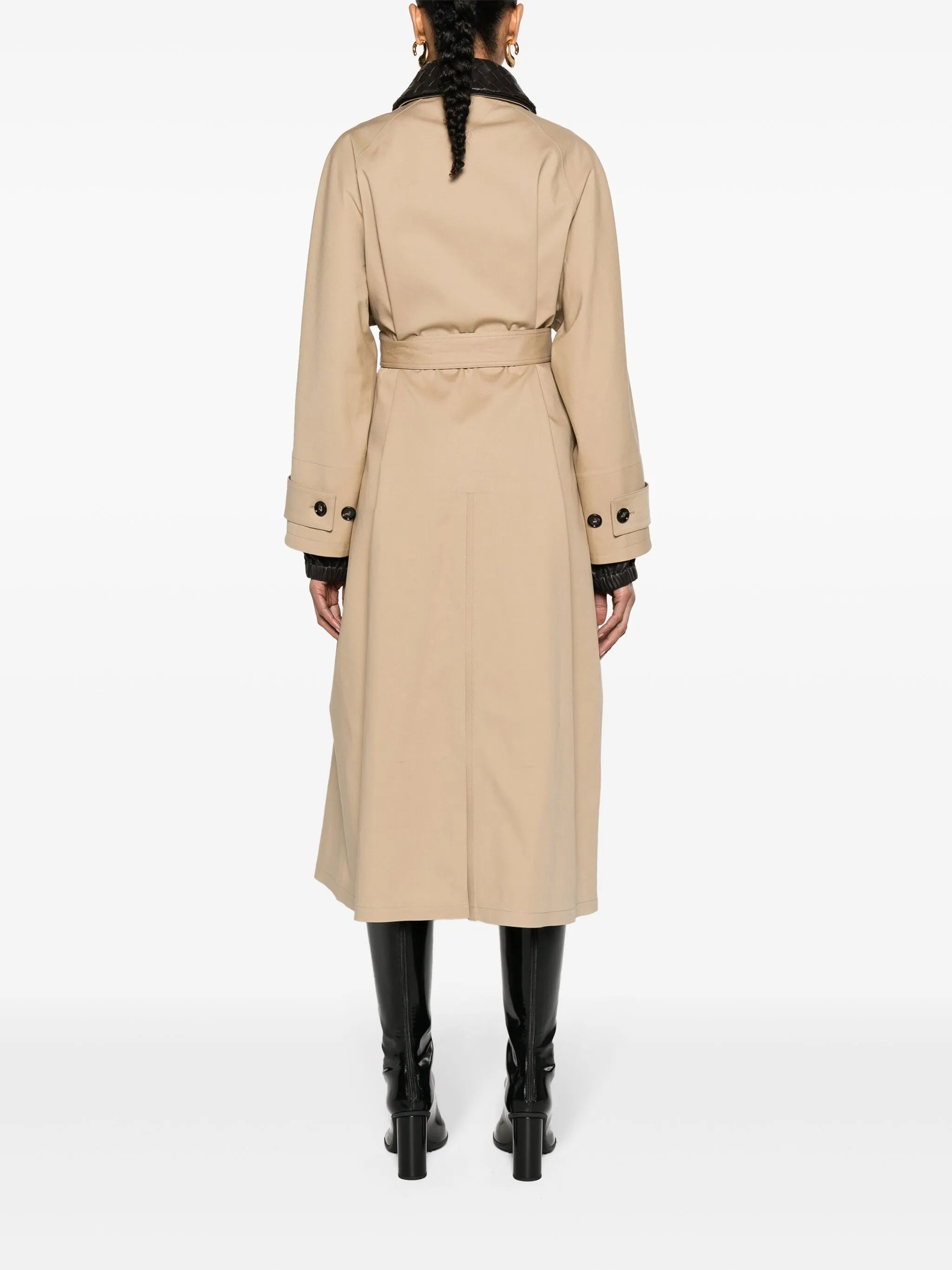 Intrecciato-collar maxi trench coat