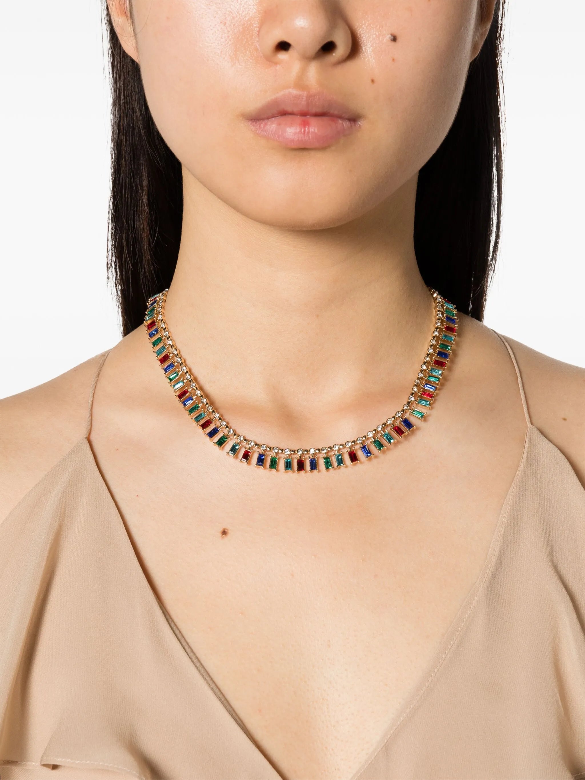 crystal-embellished baguette necklace