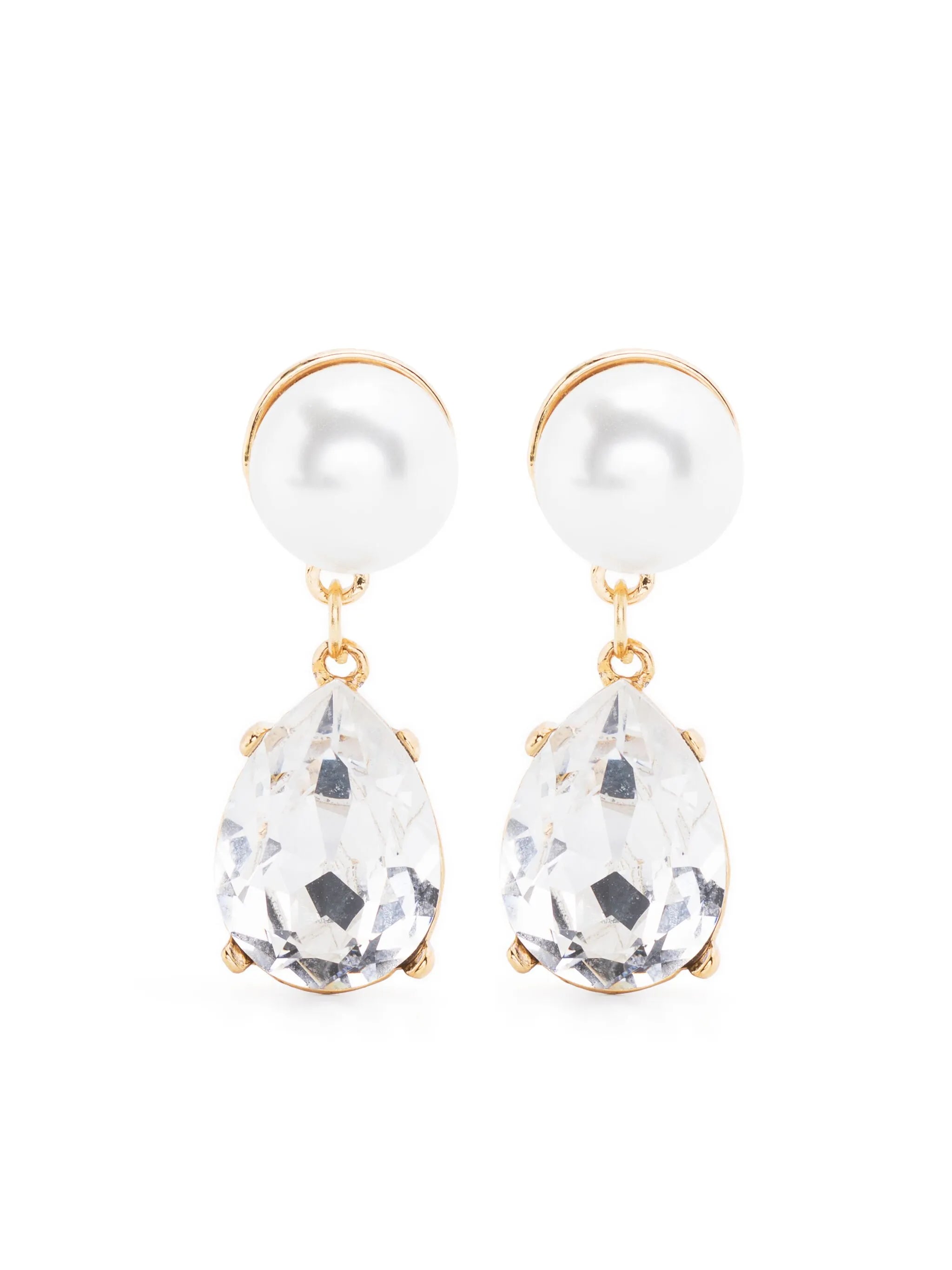 crystal-pendant drop pearl earrings