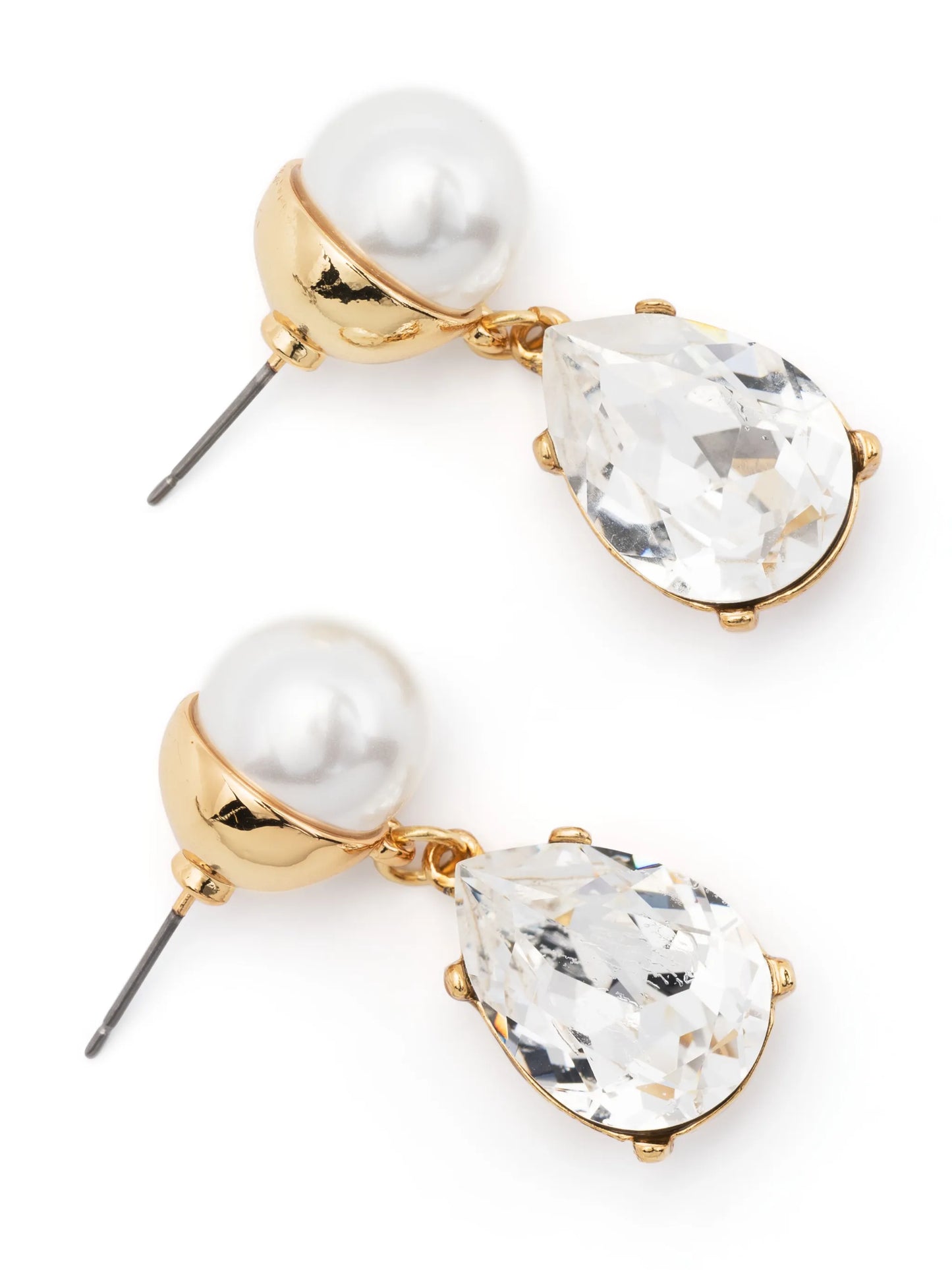 crystal-pendant drop pearl earrings