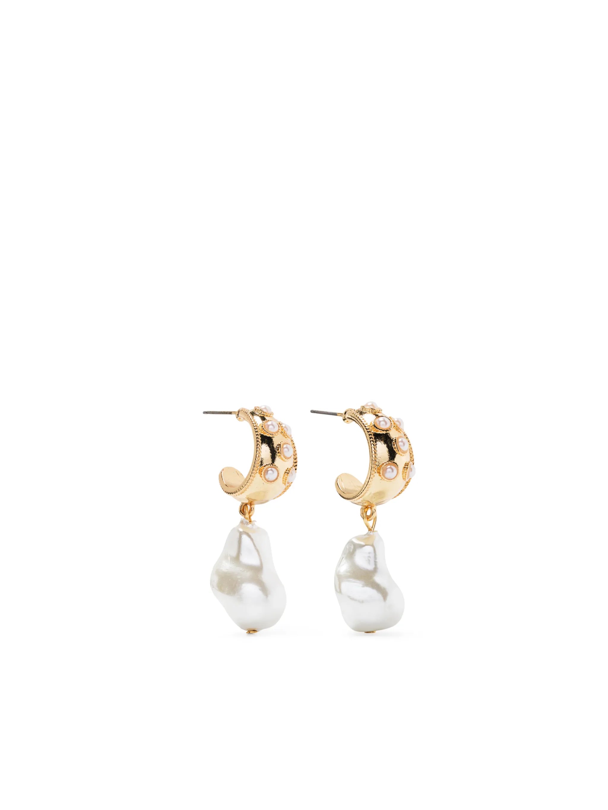 pearl-pendant half-hoop drop earrings